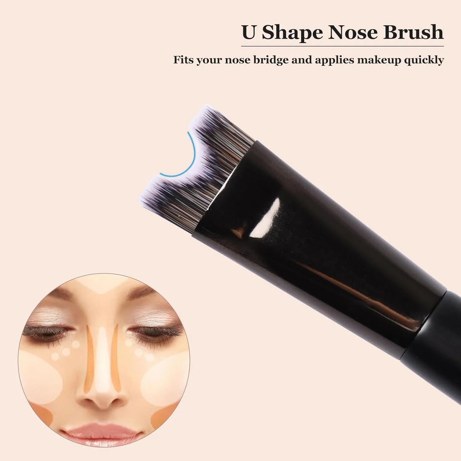 ست براش کانتور بینی 2 عددی، براش U شکل 2 در 1 و براش کرکی، ست براش آرایشی استخوان گونه برای فرم دهی و مشخص کردن بینی