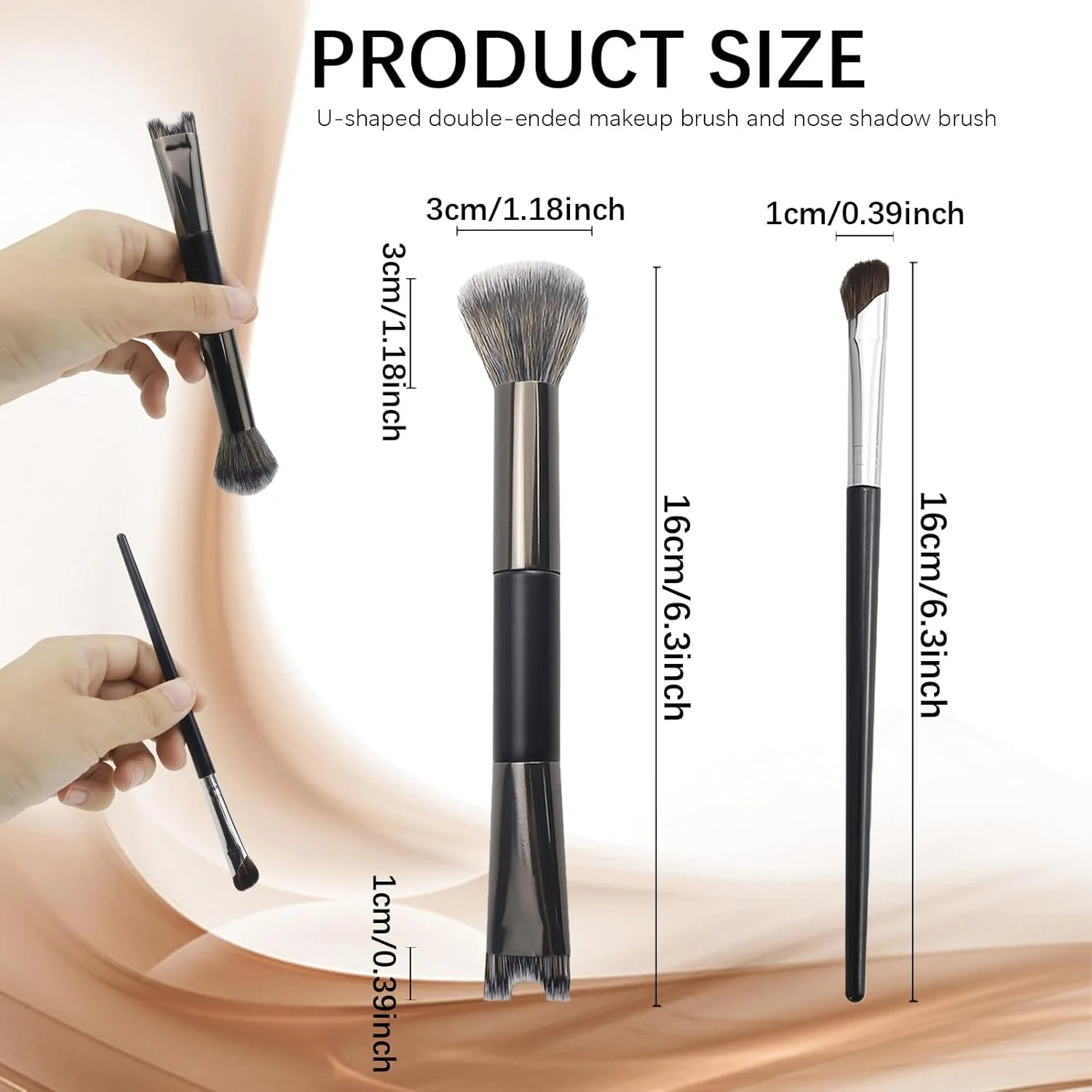 ست 2 عددی براش کانتور بینی، براش کرکی U شکل 2 در 1، ست براش های زاویه دار دو طرفه ابزار آرایشی کاربردی برای فرم دهی و مشخص کردن بینی (مشکی)