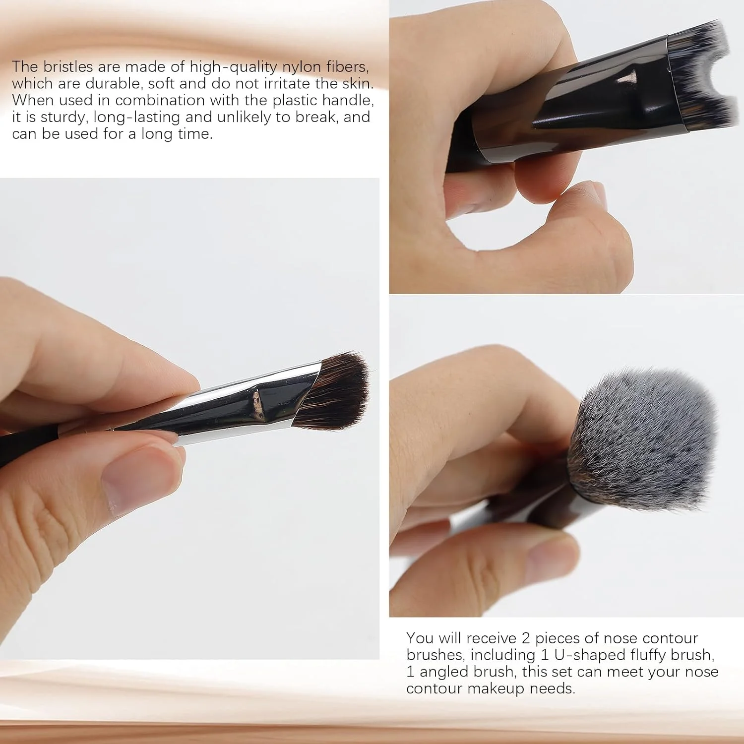 ست 2 عددی براش کانتور بینی، براش کرکی U شکل 2 در 1، ست براش های زاویه دار دو طرفه ابزار آرایشی کاربردی برای فرم دهی و مشخص کردن بینی (مشکی)