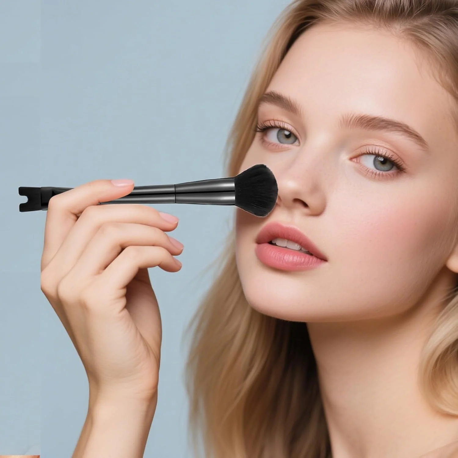 براش آرایشی کانتور - براش آرایشی 2 در 1، ابزار آرایشی دو طرفه U شکل برای فرم دهی، مشخص کردن بینی، استخوان گونه، کانتورینگ مبتدی