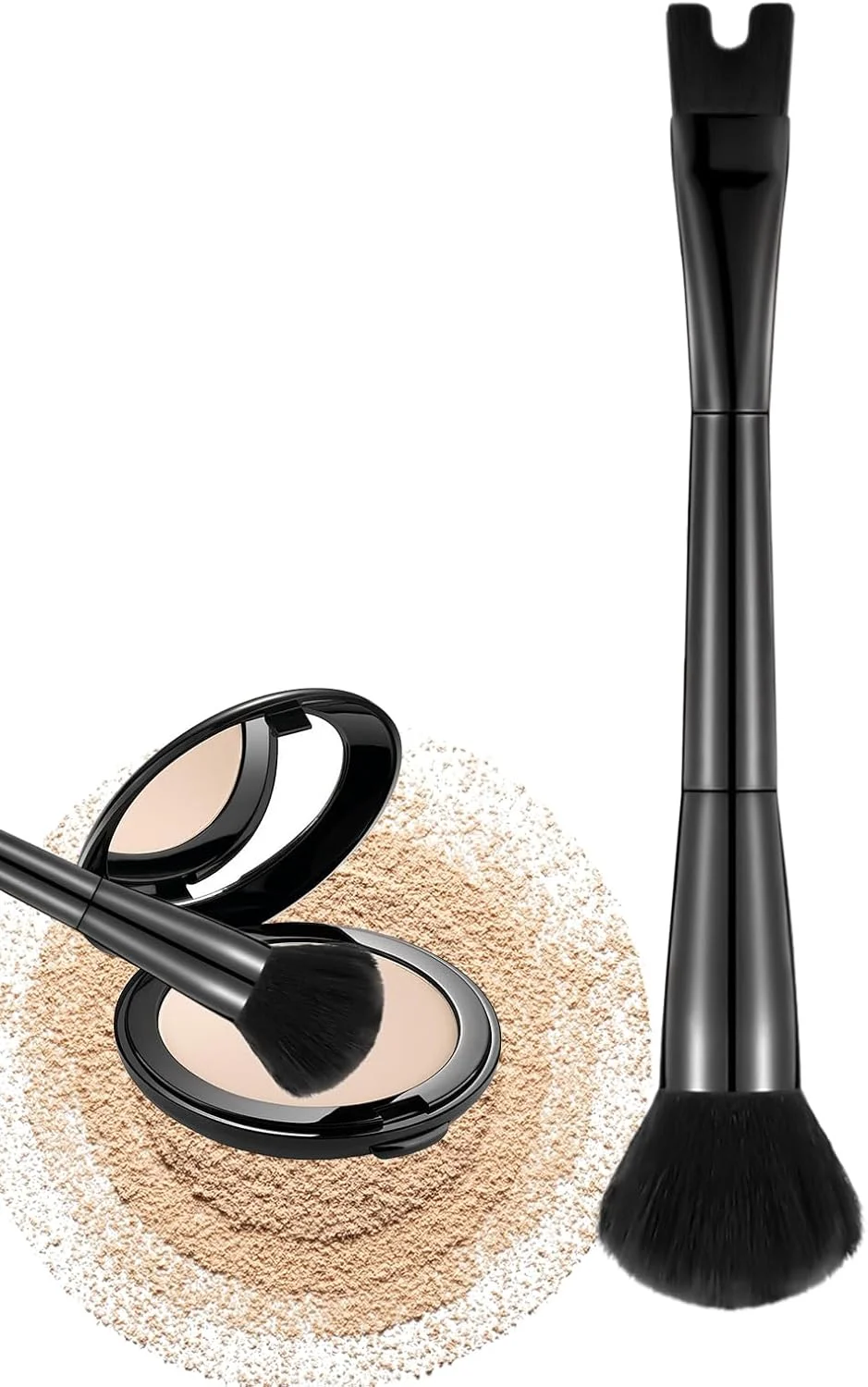 براش آرایشی کانتور - براش لوازم آرایشی 2 در 1 - ابزار آرایشی دو طرفه U شکل برای فرم دهی، مشخص کردن، ترکیب کردن و کانتورینگ استخوان گونه و بینی