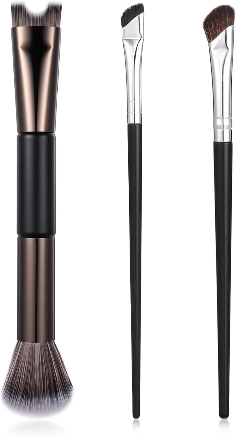 ست برس کانتور بینی 3 عددی، برس U شکل 2 در 1 و برس کرکی، برس آرایشی زاویه دار برای شکل دادن و مشخص کردن استخوان گونه، بینی و کانتور صورت