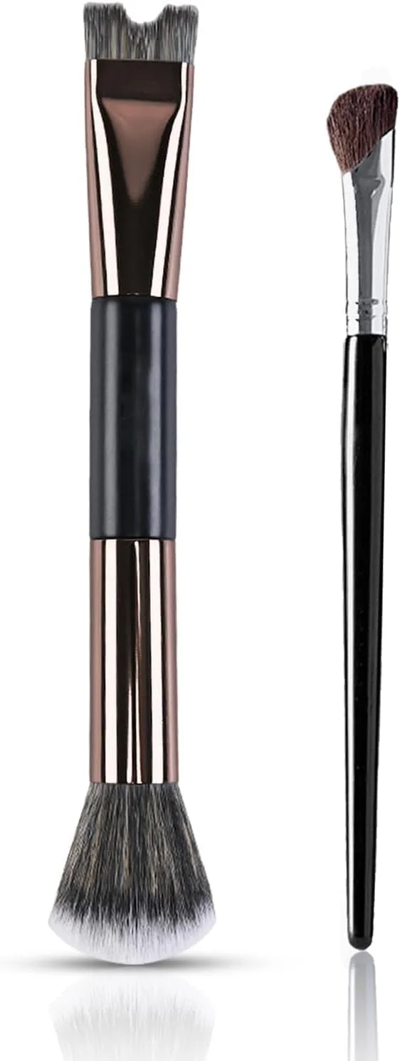 2 عدد براش کانتور بینی برای آرایش، براش 2 در 1 U شکل و کرکی، براش زاویه دار، ست براش بینی برای فرم دادن و مشخص کردن بینی