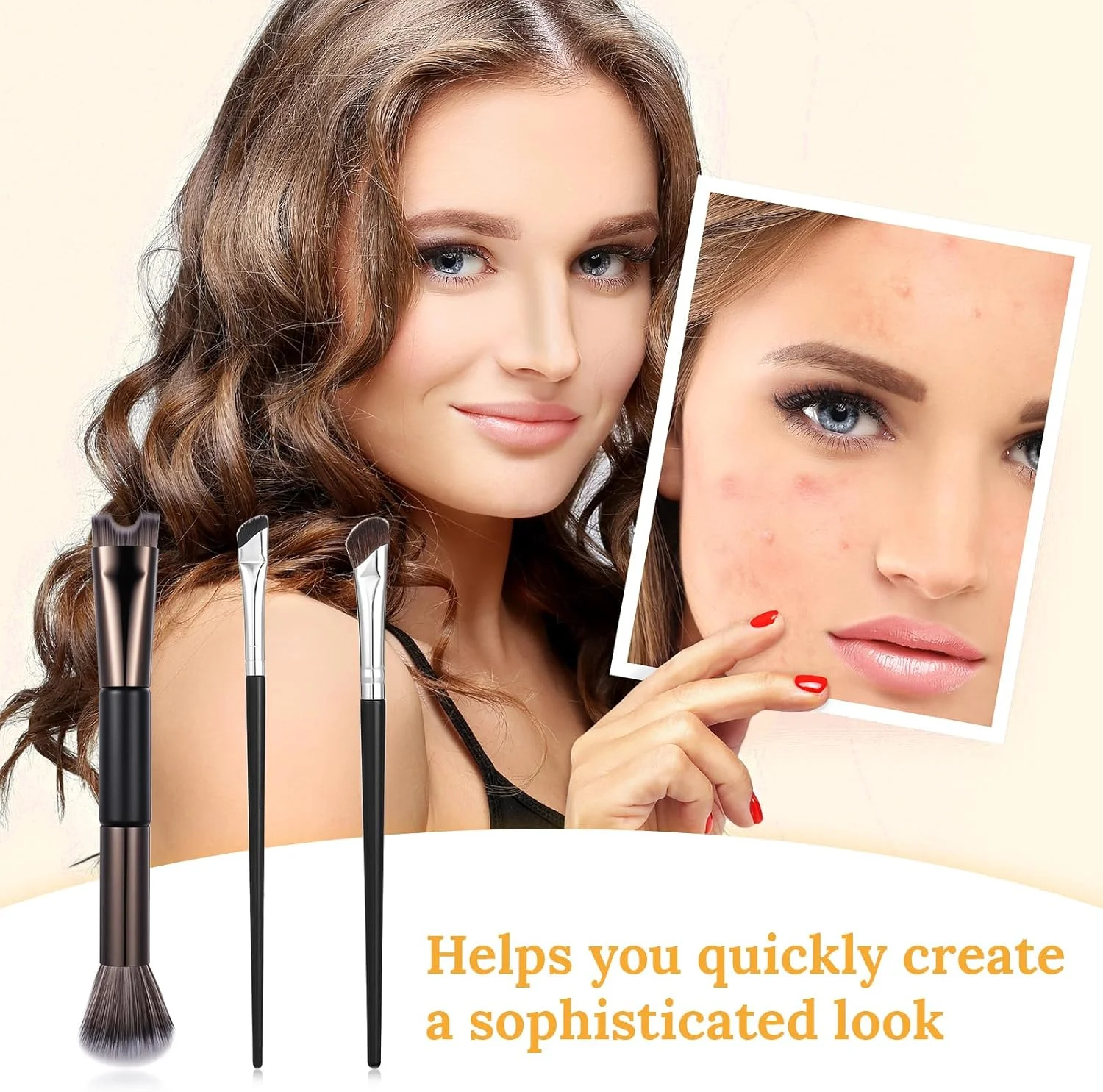 ست برس کانتور بینی 3 عددی، برس U شکل 2 در 1 و برس کرکی، برس آرایشی زاویه دار برای شکل دادن و مشخص کردن استخوان گونه، بینی و کانتور صورت