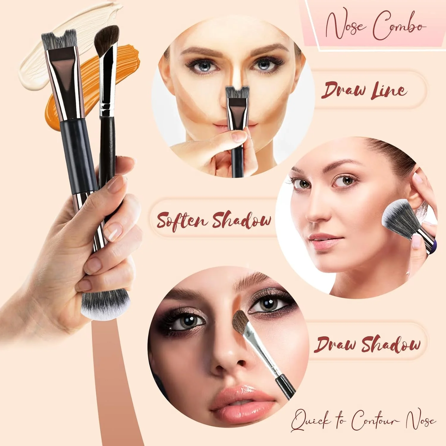 2 عدد براش کانتور بینی برای آرایش، براش 2 در 1 U شکل و کرکی، براش زاویه دار، ست براش بینی برای فرم دادن و مشخص کردن بینی 2 عدد براش کانتور بینی برای آرایش، براش 2 در 1 U شکل و کرکی، براش زاویه دار، ست براش بینی برای فرم دادن و مشخص کردن بینی