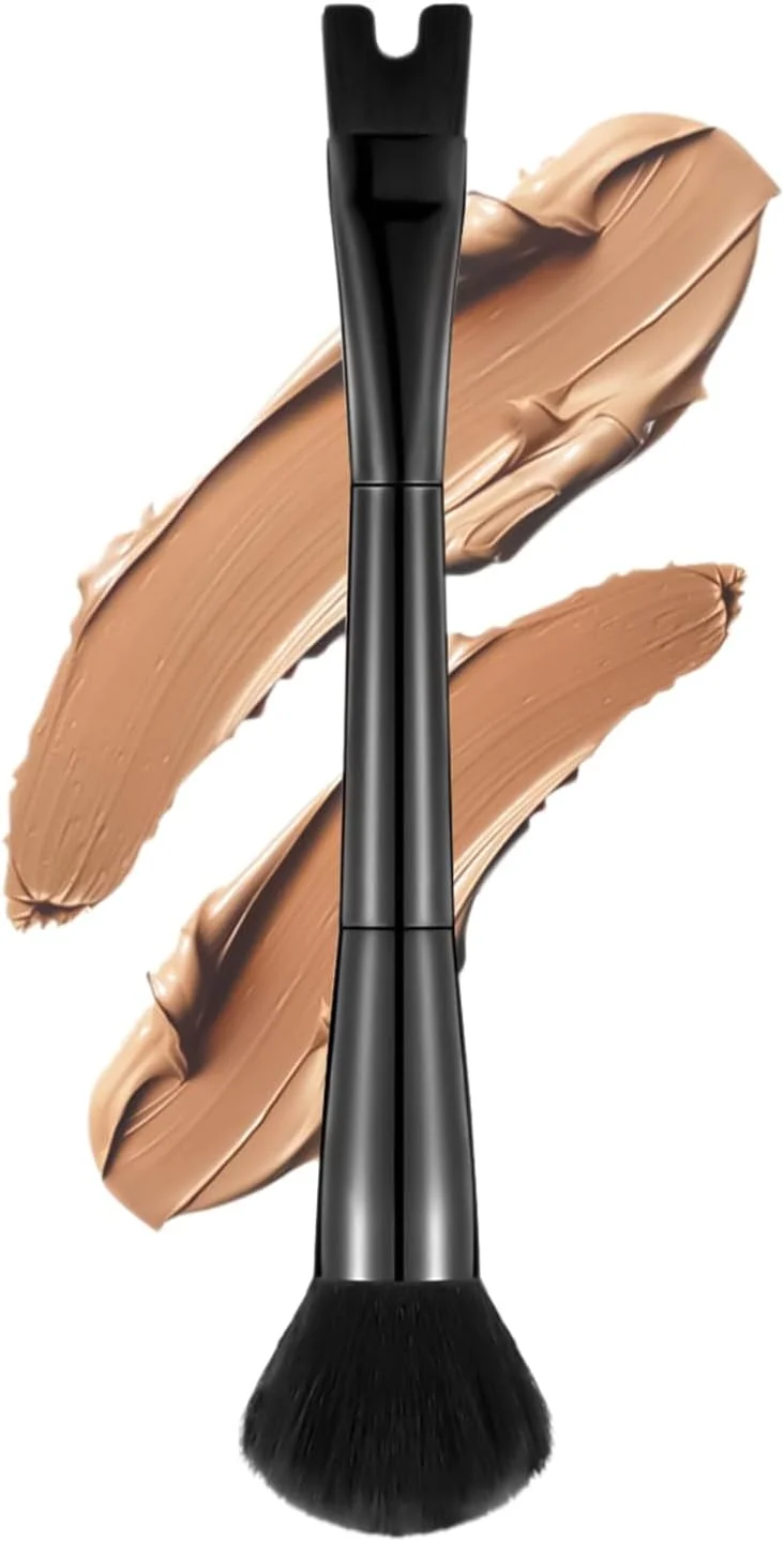 براش کانتور، براش آرایشی صورت 2 در 1 - ابزار آرایشی دو طرفه U شکل برای فرم دهی، مشخص کردن بینی، استخوان گونه، کانتورینگ مبتدی