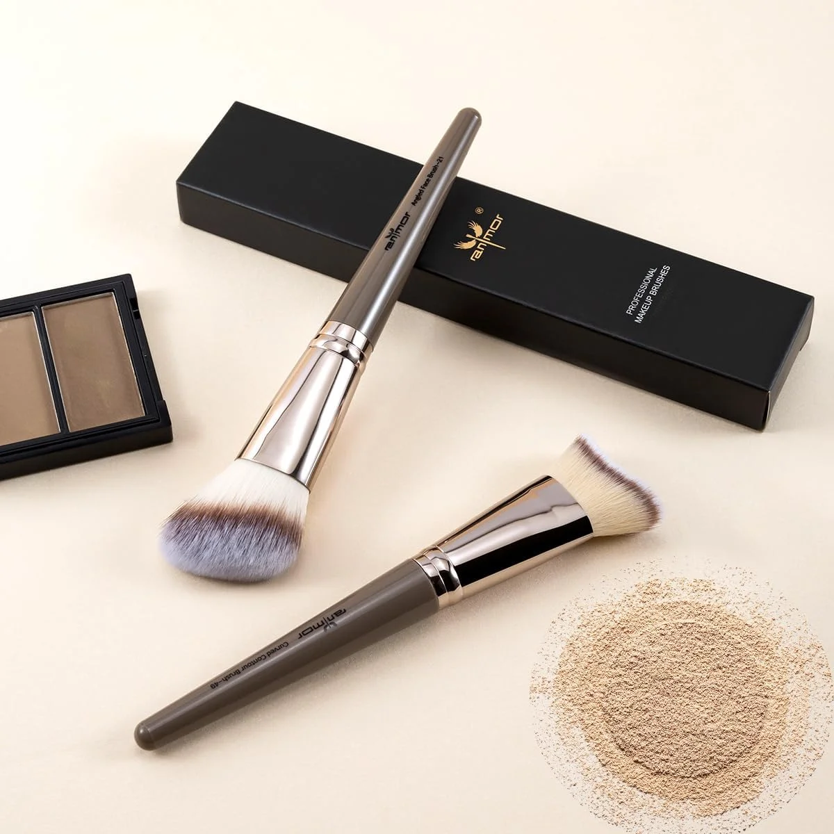 ست براش کانتور Anmor، براش آرایشی صورت با کیفیت عالی برای کانتور، رژگونه و برنزر، مناسب برای ترکیب، کانتورینگ و پولیش گونه، فک و بینی، مناسب برای پودر، مایع و کرم (براش کانتور زاویه دار و منحنی)