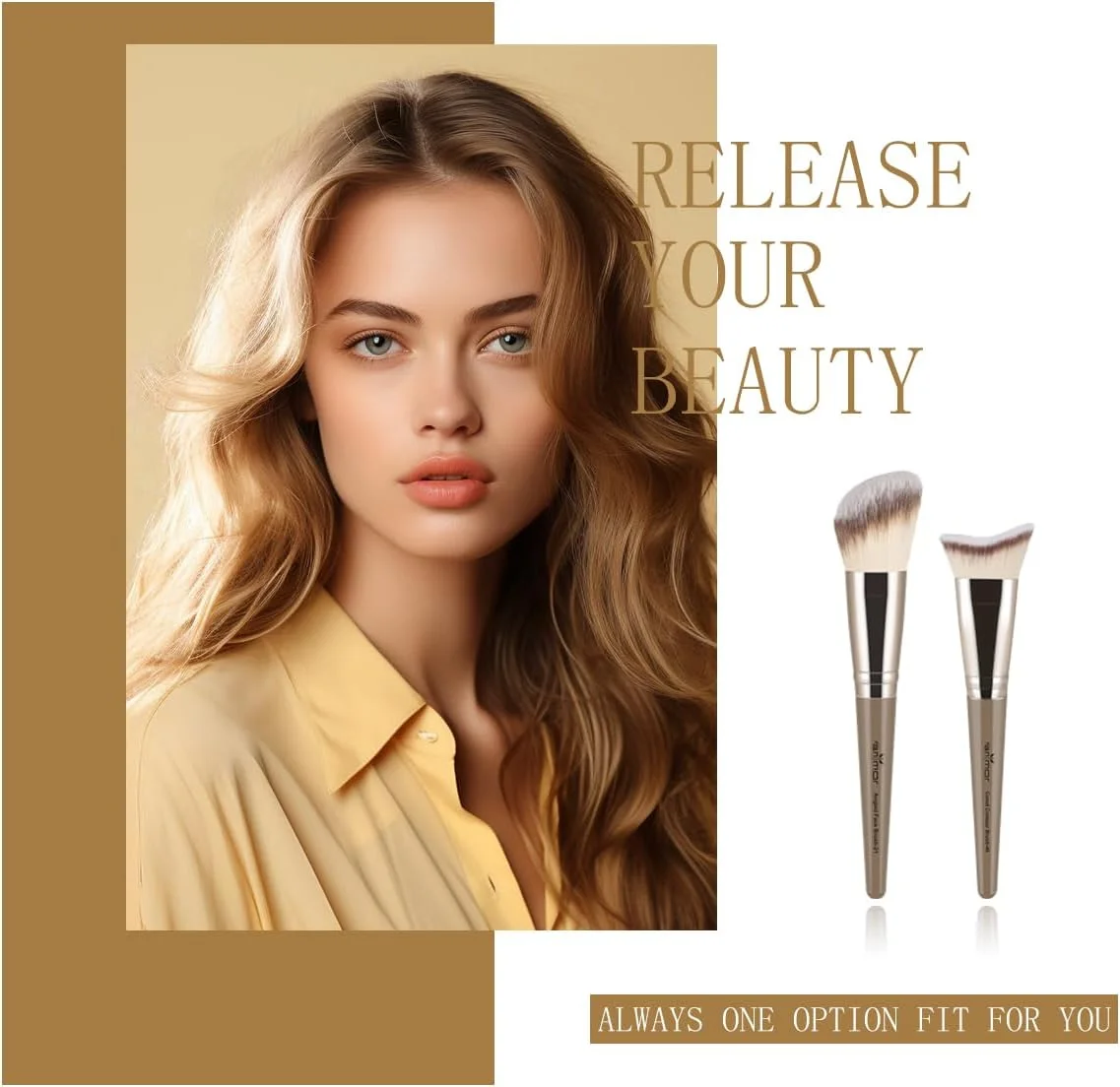 ست براش کانتور Anmor، براش آرایشی صورت با کیفیت عالی برای کانتور، رژگونه و برنزر، مناسب برای ترکیب، کانتورینگ و پولیش گونه، فک و بینی، مناسب برای پودر، مایع و کرم (براش کانتور زاویه دار و منحنی)