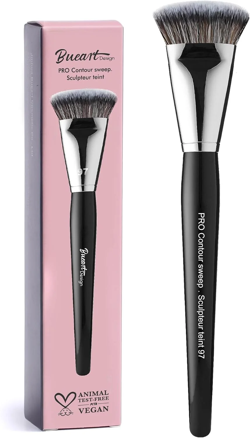 براش کانتور حرفه ای Bueart Design PRO مدل Sculpteur #197، برس آرایشی الیاف مصنوعی، مشکی/نقره ای، 8 اینچ