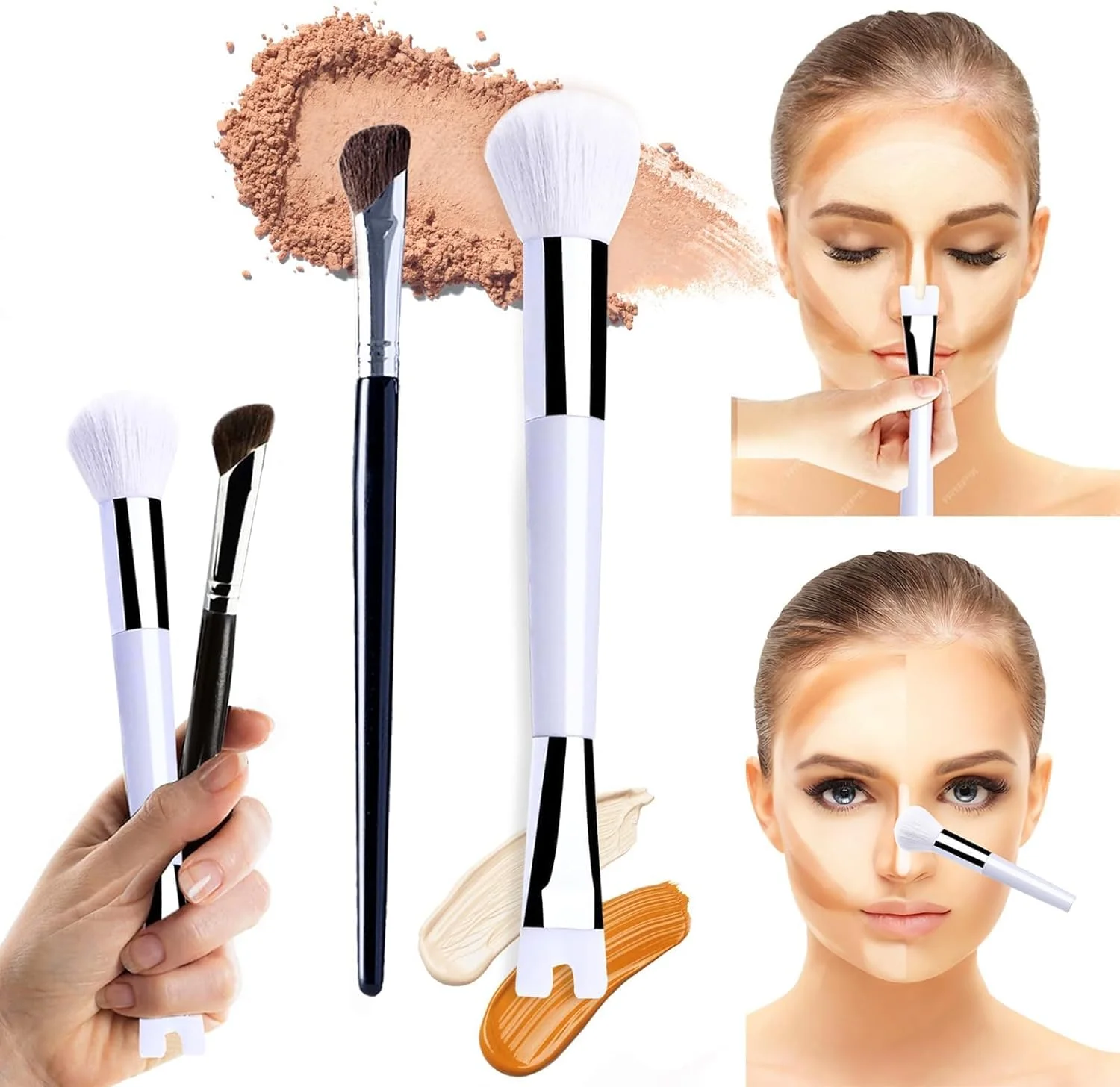 ست براش کانتور بینی Bukela مدل 2 در 1، براش U شکل و براش کرکی برای فرم دهی و مشخص کردن بینی، براش زاویه دار برای سایه بینی، ست براش های بینی برای کانتور آسان بینی، 2 عدد ست براش کانتور بینی Bukela مدل 2 در 1، براش U شکل و براش کرکی برای فرم دهی و مشخص کردن بینی، براش زاویه دار برای سایه بینی، ست براش های بینی برای کانتور آسان بینی، 2 عدد