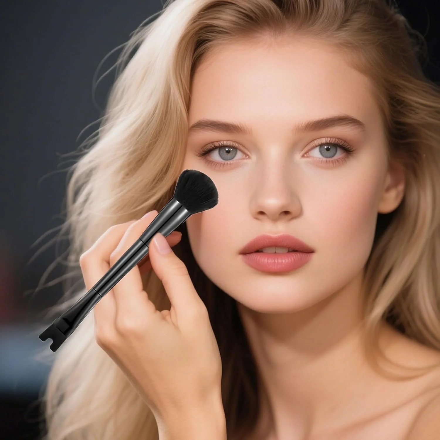 براش ترکیب کانتور - براش رژگونه 2 در 1 - ابزار آرایشی دو طرفه U شکل برای فرم دادن، مشخص کردن بینی، استخوان گونه، کانتورینگ مبتدی