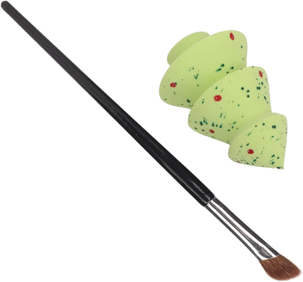 ست برس کانتور بینی زاویه دار اسفنج ترکیب کننده طرح درخت کریسمس پولکی سبز برای لوازم آرایشی