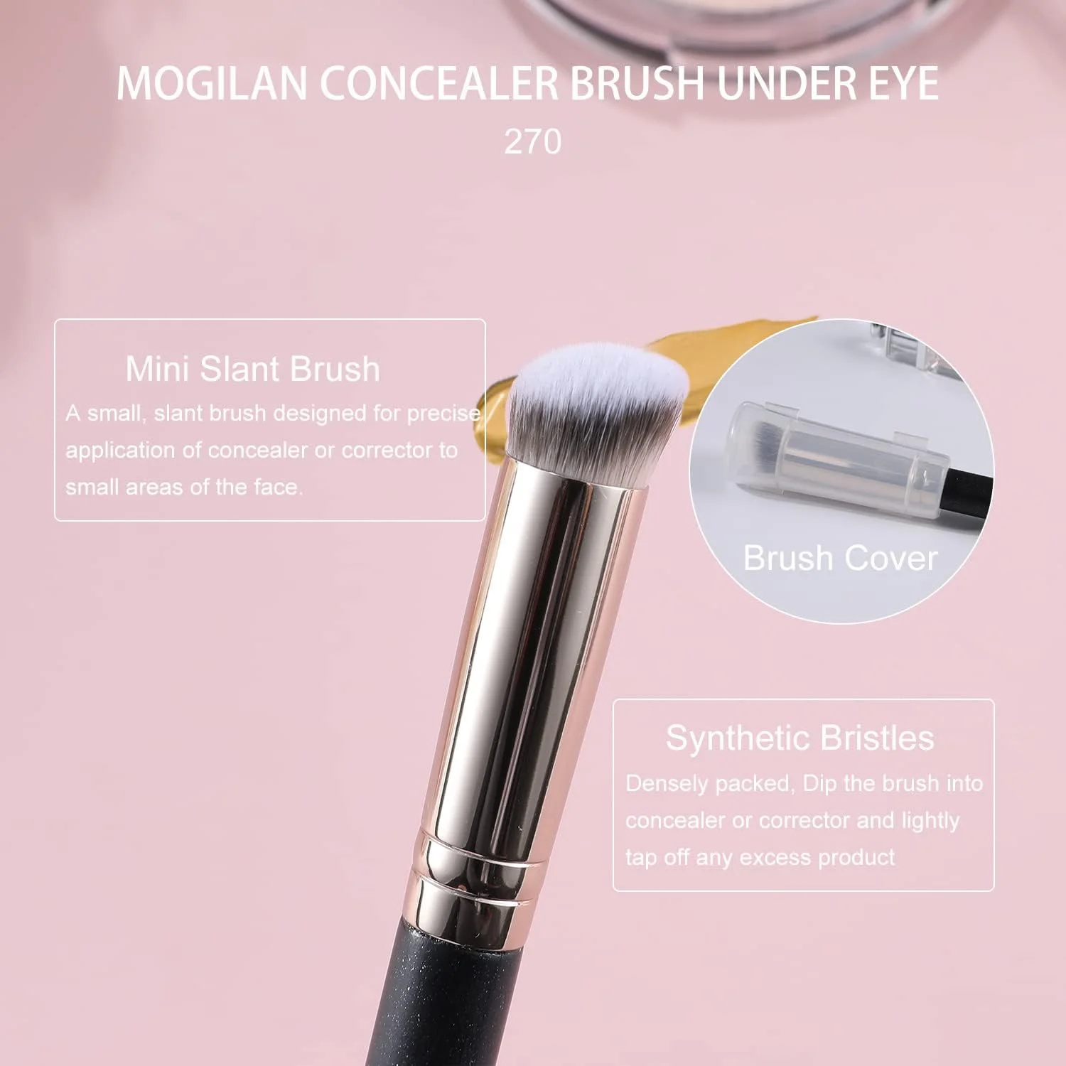 براش کانسیلر موگیلان 270، براش کانتور زیر چشم و بینی برای کانسیلر، ترکیب، و پخش کردن پودر، مایع، لوازم آرایشی کرمی، براش های آرایشی وگان با پوشش کامل