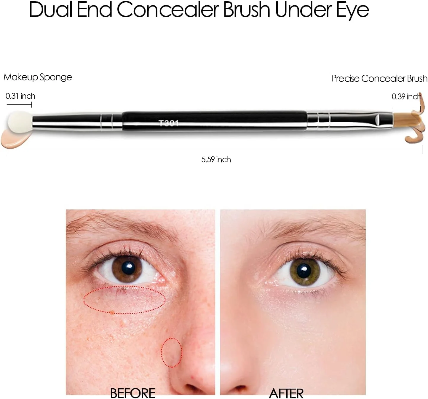 براش کانسیلر دو طرفه موژیلان، براش کانسیلر تخت، مینی براش آرایشی زیر چشم با اسفنج بلندر، موهای مصنوعی سفت و باریک برای ابروها، پلک ها، ترکیب دقیق کانسیلر، مشکی