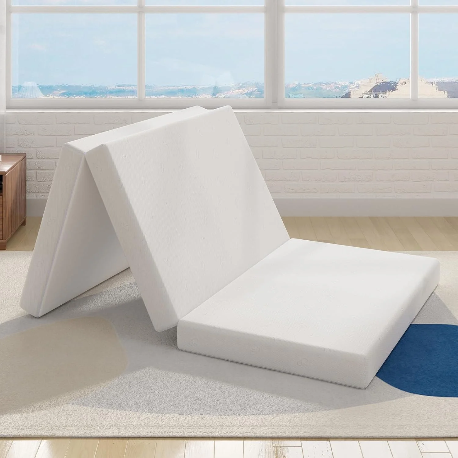 تشک فوم سه لایه ممتاز - تشک تاشو راحت برای مسافرت، کمپینگ، مهمان و خوابگاه - تختخواب تاشو قابل حمل با پارچه سازگار با پوست، سفید، 180 * 90 * 6 سانتی متر