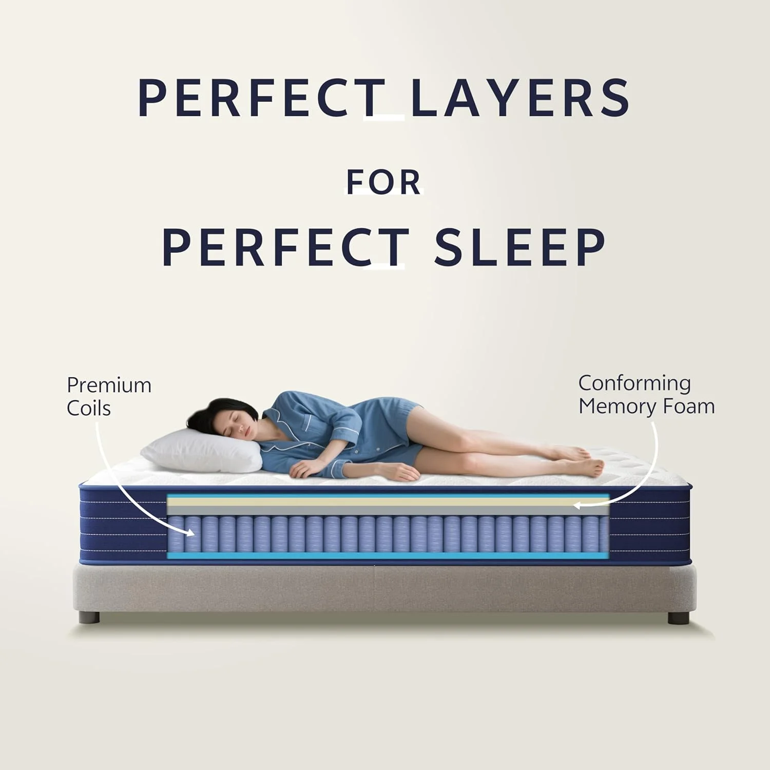 تشک یک نفره PurrJoys، 3 فوت، فوم مموری ژل 10 اینچی، تشک طبی یک نفره 7 ناحیه‌ای، فنرهای پاکتی، فوم موجی هیبریدی - درجه سفتی متوسط - ایزوله کننده حرکت 90x190x25 سانتی‌متر