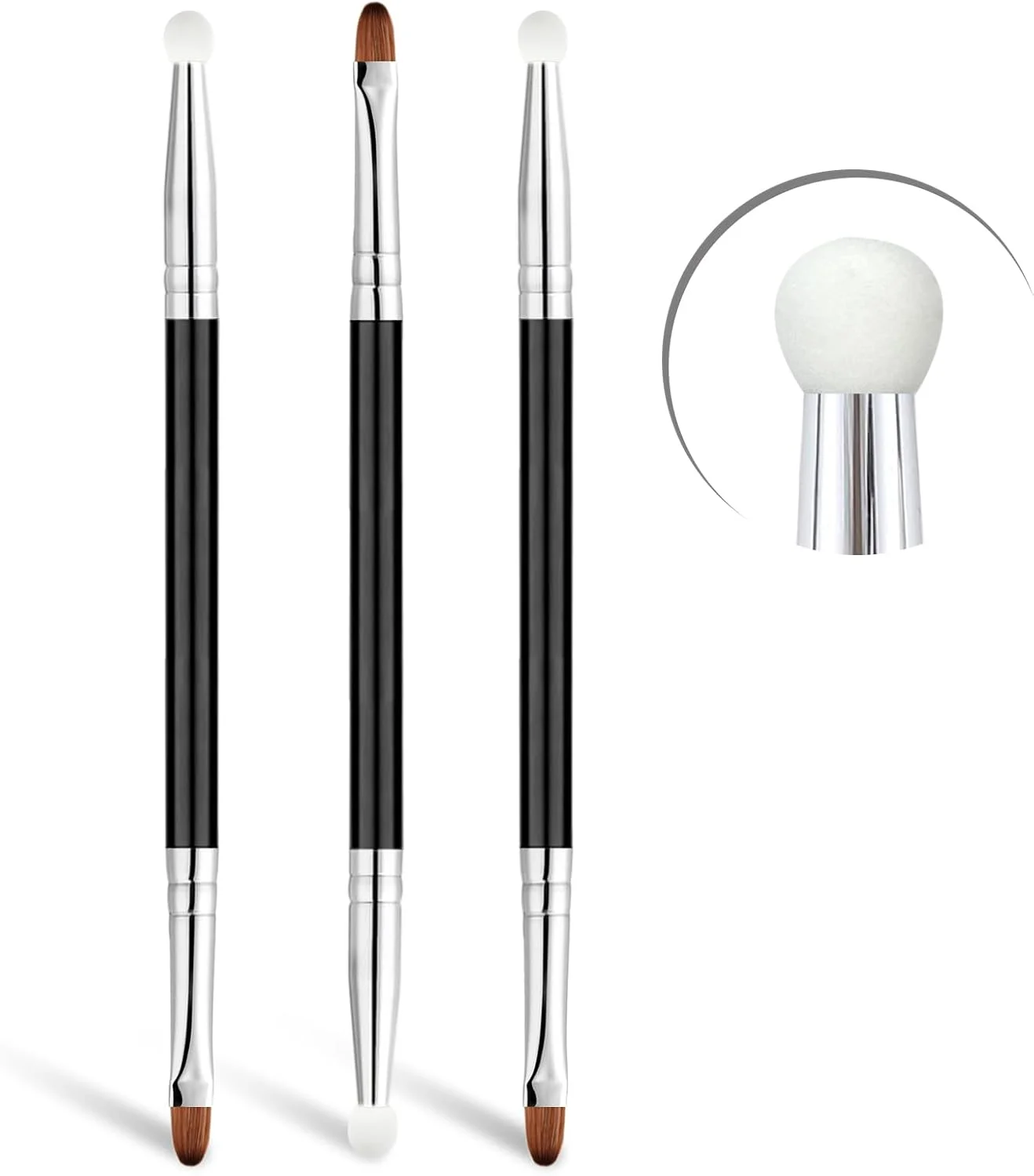 براش کانسیلر 2 در 1 فیکسلرن با دو سر، براش آرایشی، اسفنج آرایشی، ایده آل برای پوشاندن نواحی کوچک، بسته 3 عددی