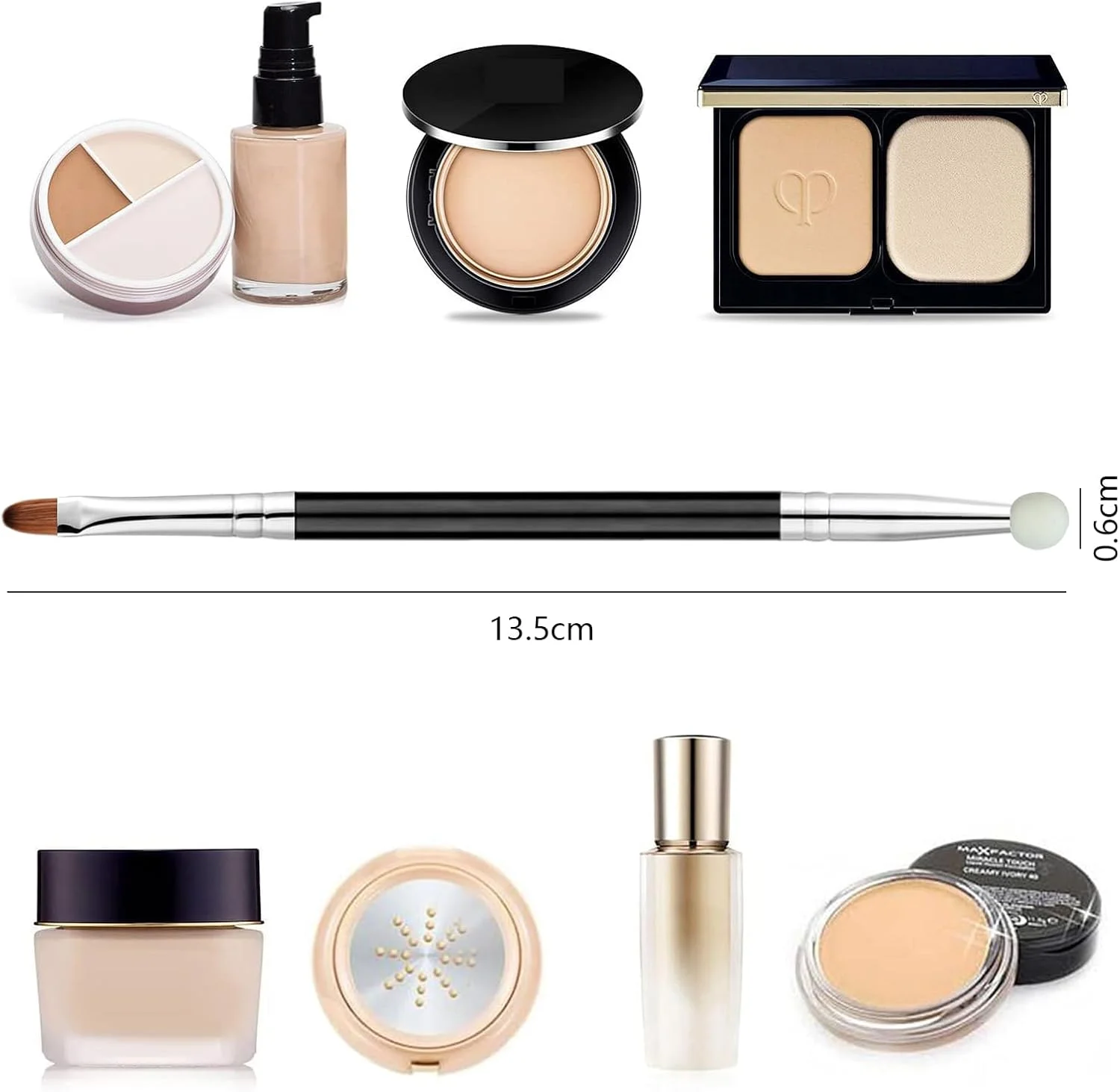 براش کانسیلر 2 در 1 فیکسلرن با دو سر، براش آرایشی، اسفنج آرایشی، ایده آل برای پوشاندن نواحی کوچک، بسته 3 عددی