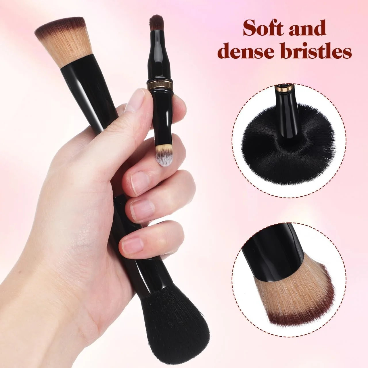 ست برس آرایشی مسافرتی 4 در 1 Beaupretty، برس کانسیلر برای کلاه گیس توری، کیت آرایشی دو طرفه