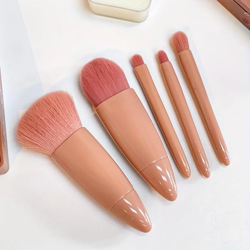 مجموعه 5 عددی برس آرایشی مینی قابل حمل AHBeauty با آینه و کیف - برس های پودر موی نرم و سایه چشم برای ابزارهای زیبایی حرفه ای مجموعه 5 عددی برس آرایشی مینی قابل حمل AHBeauty با آینه و کیف - برس های پودر موی نرم و سایه چشم برای ابزارهای زیبایی حرفه ای