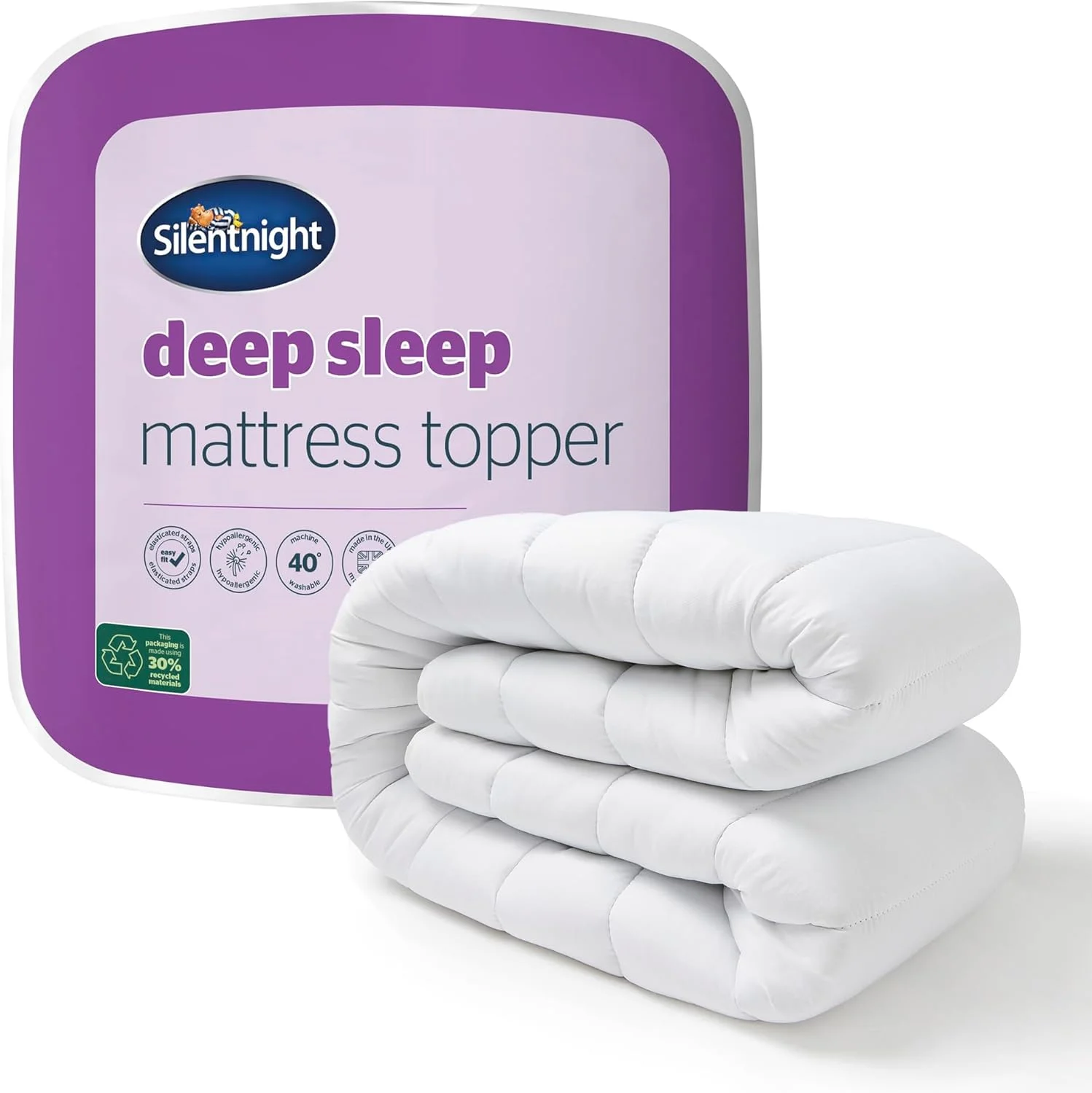 رویه تشک یک نفره سایلنت نایت مدل Deep Sleep - بهترین رویه تشک ضخیم، نرم و راحت برای تخت، کاروان، کمپرون و تخت های تاشو - قابل شستشو در ماشین لباسشویی، ضد حساسیت، سفید