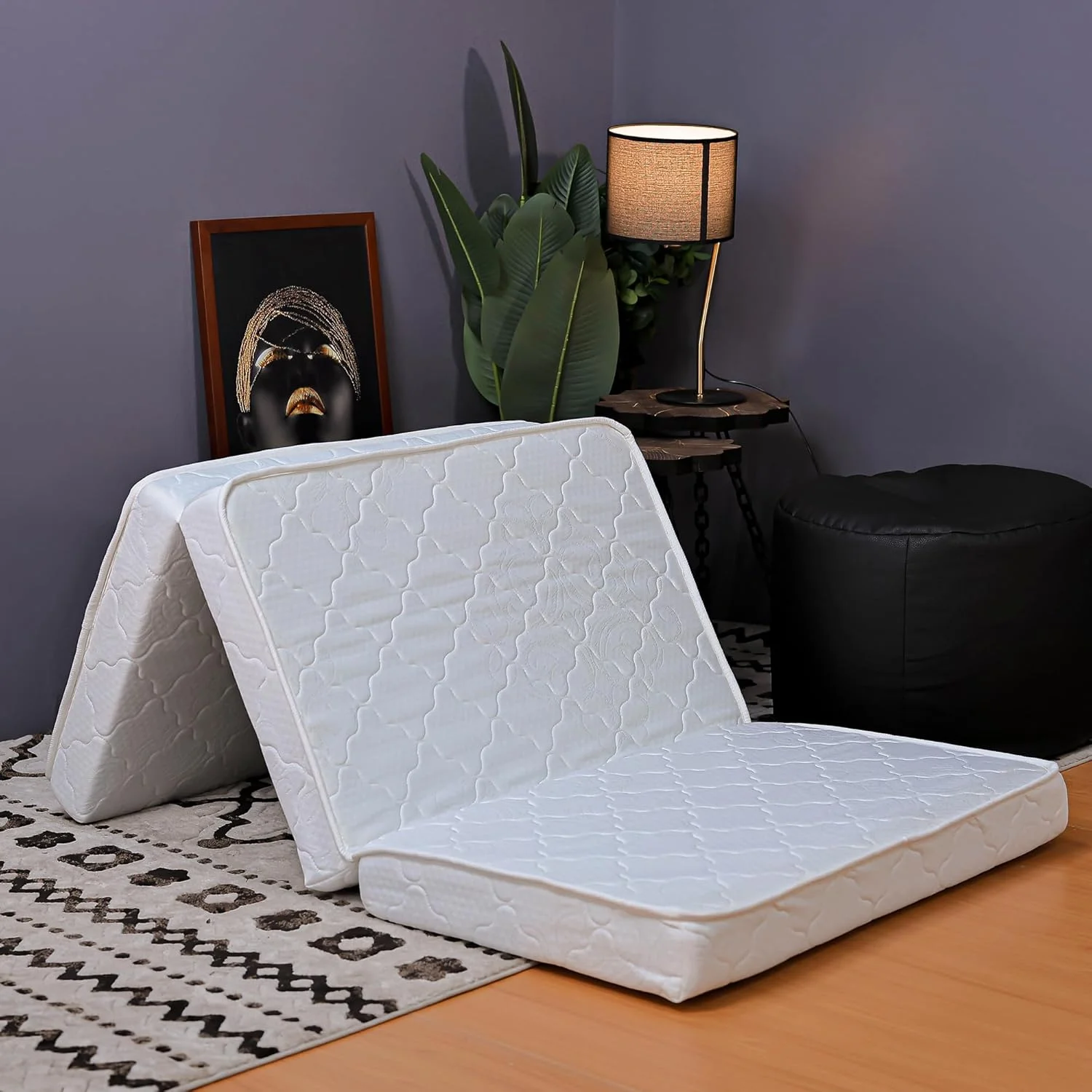 تشک فوم تاشو سه تکه رکسال هوم (90x180x10 سانتی متر یک نفره) - تشک تاشو یک نفره - روکش بافتنی بادوام - سفید