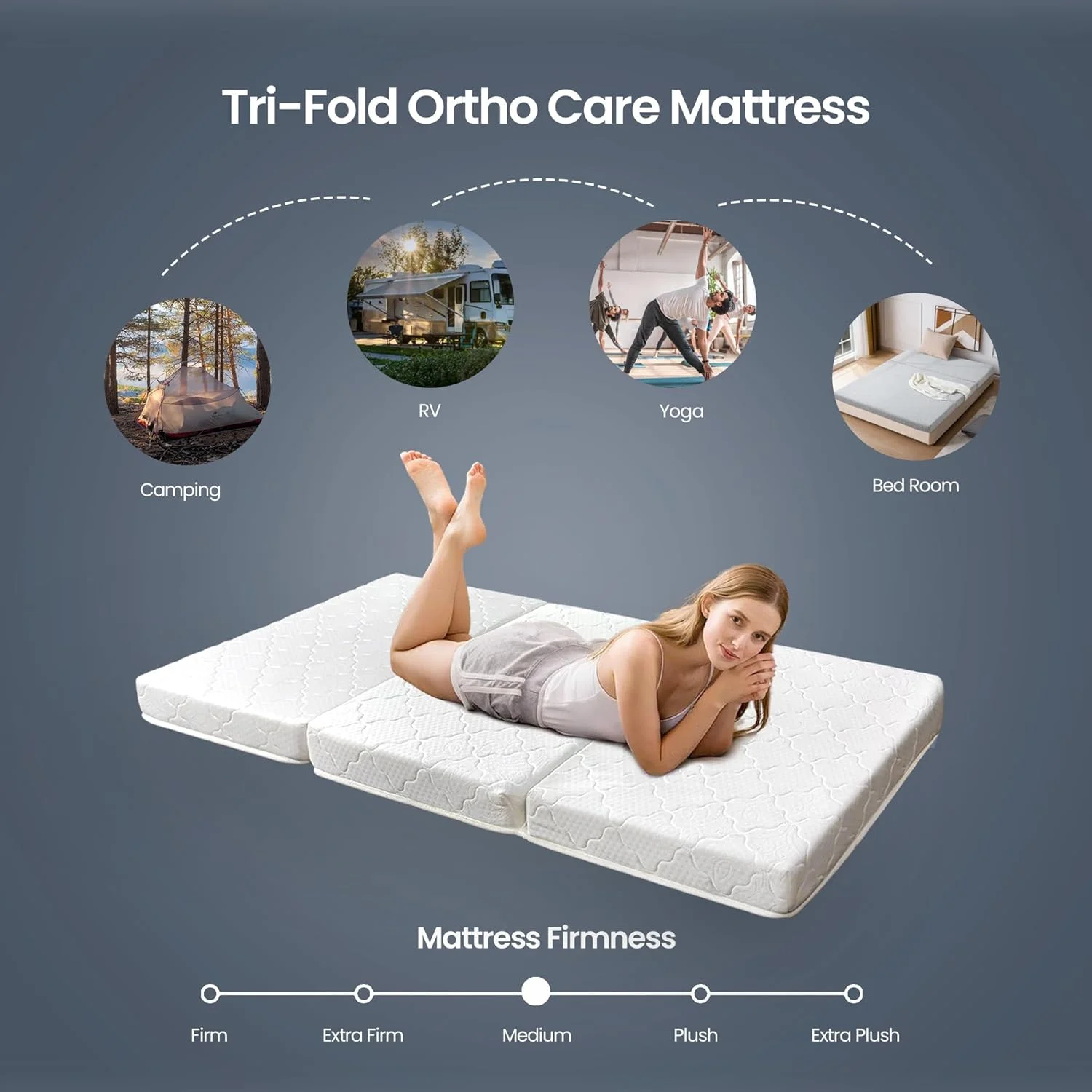 تشک فوم تاشو سه تکه رکسال هوم (90x180x10 سانتی متر یک نفره) - تشک تاشو یک نفره - روکش بافتنی بادوام - سفید