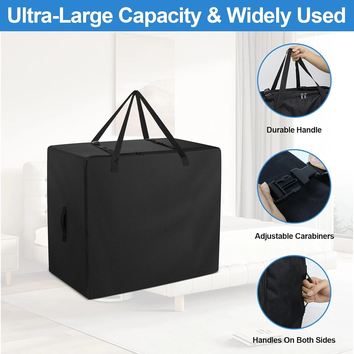 کیف تشک تاشو Raweao - کیف حمل سنگین وزن پارچه آکسفورد 600D برای تشک مهمان سه لایه (مناسب برای تشک یک نفره 4 اینچی، مشکی)