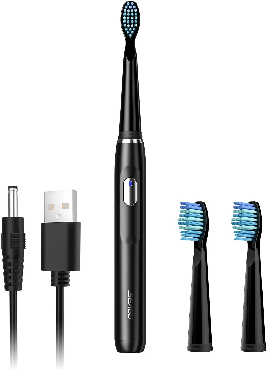 مسواک برقی سیگو برای بزرگسالان، با 3 سری مسواک و 4 حالت، مسواک صوتی قابل شارژ با یک بار شارژ برای 30 روز، مسواک برقی مسافرتی با تایمر 2 دقیقه ای - مشکی