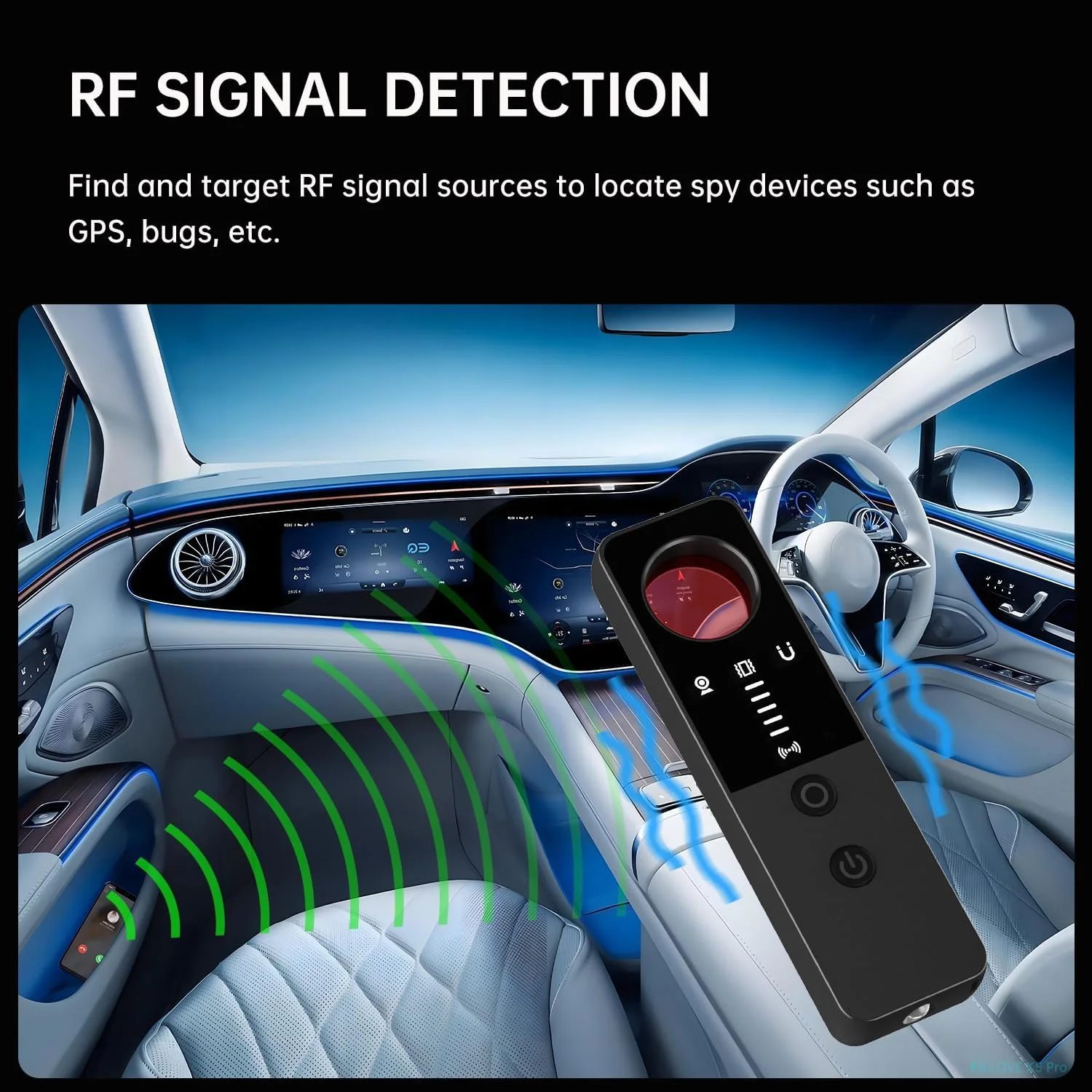 دستگاه ردیاب دوربین مخفی - ردیاب دوربین ضد جاسوسی، ردیاب اشکال، ردیاب GPS، اسکنر سیگنال RF، یابنده دستگاه های شنود بی سیم برای حمام، دفتر، هتل، Airbnb، مسافرت، ماشین (مشکی)