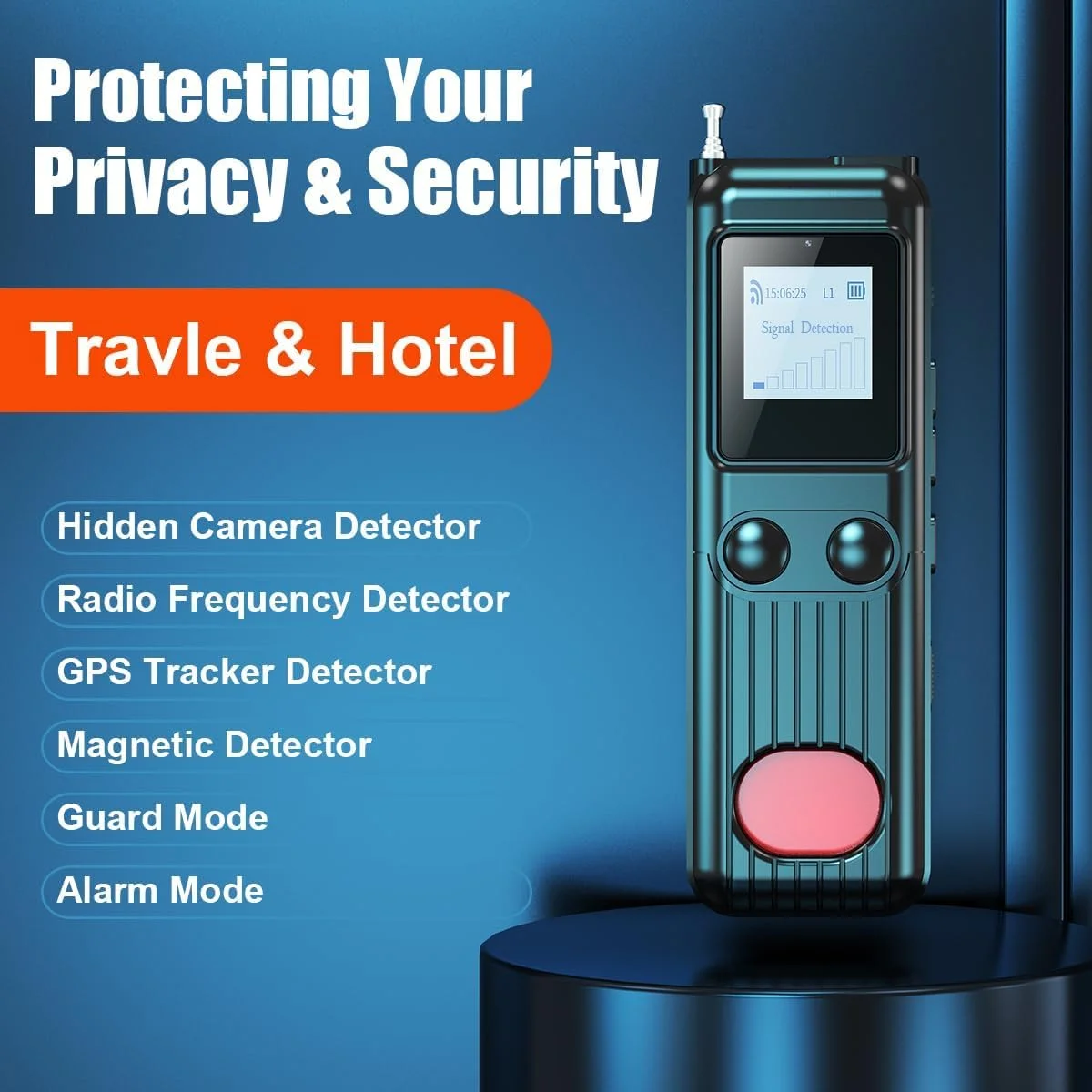 ردیاب دوربین مخفی، ردیاب ضد جاسوسی، ردیاب GPS دستگاه های مخفی، ردیاب دوربین، ردیاب شنود، محافظ حریم خصوصی، اسکنر سیگنال بی سیم RF برای هتل ها، دفاتر، خانه، مسافرت، 8 سطح حساسیت