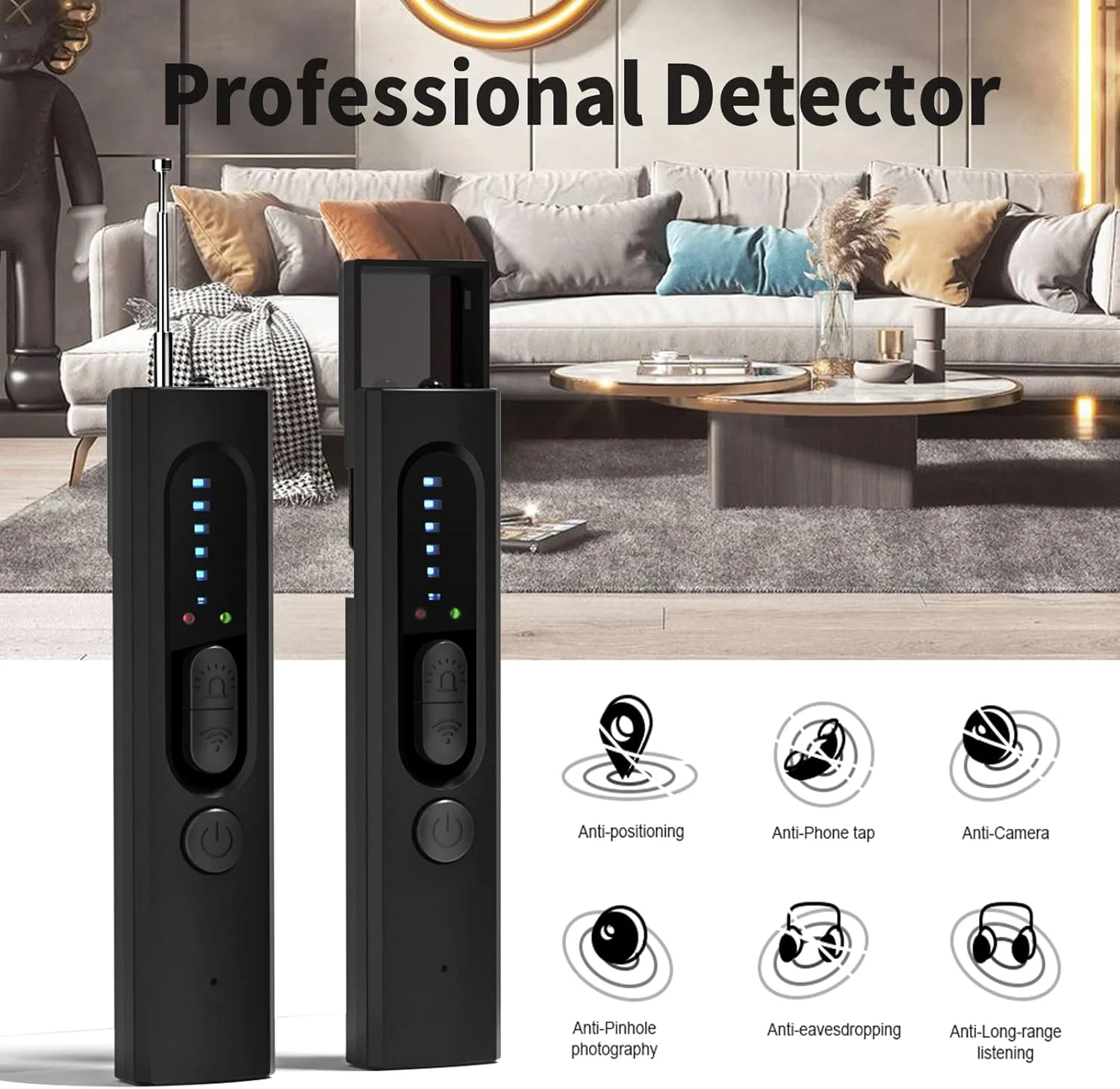 دستگاه ردیاب دوربین مخفی، ردیاب ضد جاسوسی، ردیاب شنود، ردیاب دوربین، محافظ حریم خصوصی، ردیاب GPS، ردیاب سیگنال RF، ردیاب دستگاه شنود، 5 سطح حساسیت، 4 حالت حرفه ای