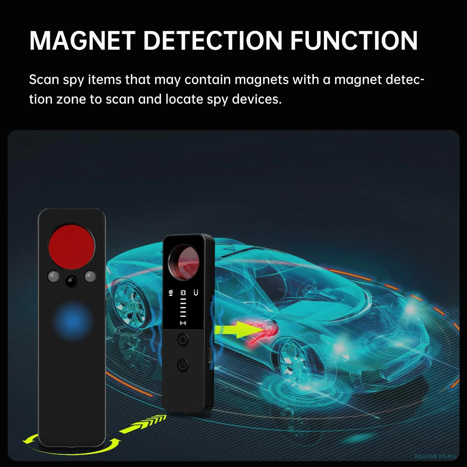 دستگاه ردیاب دوربین مخفی - ردیاب دوربین ضد جاسوسی، ردیاب اشکال، ردیاب GPS، اسکنر سیگنال RF، یابنده دستگاه های شنود بی سیم برای حمام، دفتر، هتل، Airbnb، مسافرت، ماشین (مشکی)