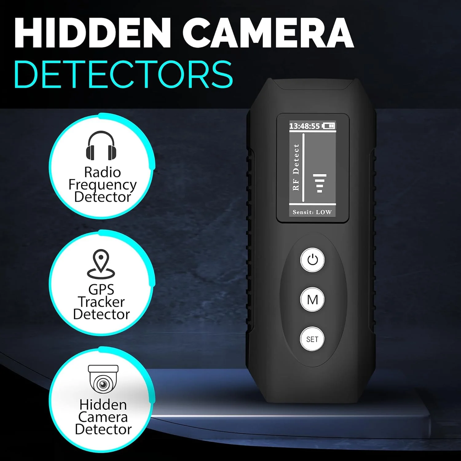 دستگاه ردیاب دوربین مخفی، ردیاب ضد جاسوسی دوربین، دستگاه شنود ردیاب GPS اسکنر تلفن همراه، صفحه نمایش OLED، و تجسم وضعیت عملکرد و تشخیص، برای هتل، دفتر، مسافرت، خودرو