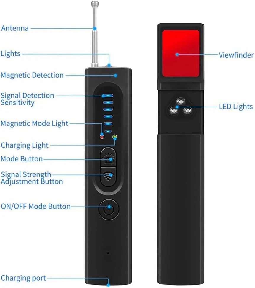 ردیاب دوربین مخفی، ردیاب GPS دستگاه مخفی، ردیاب حشره، ردیاب دوربین بی سیم قابل حمل، اسکنر سیگنال بی سیم RF، ردیاب دوربین برای هتل ها، خانه، دفتر، 5 سطح حساسیت (مشکی)