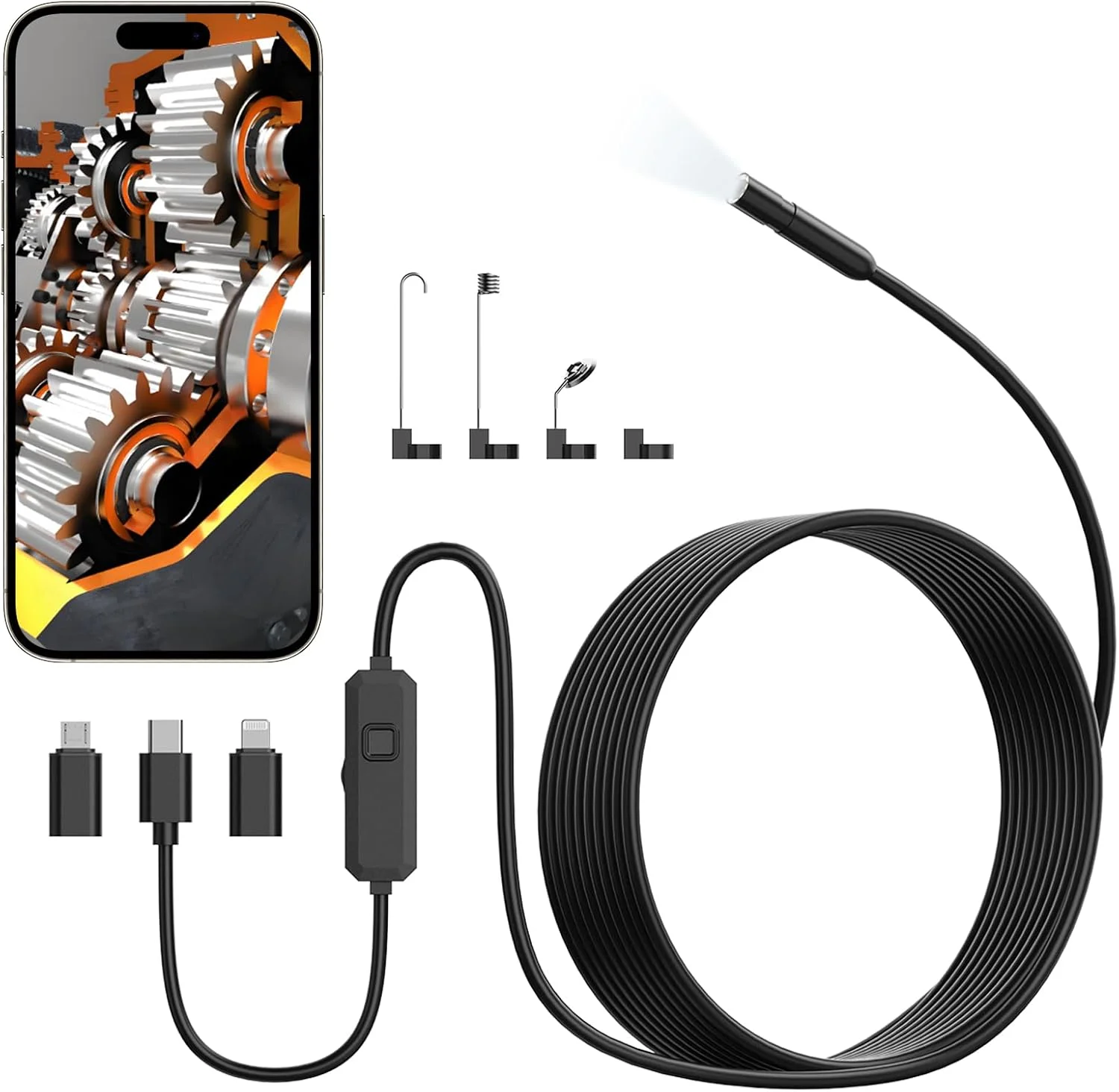 دوربین آندوسکوپی TOPDC با نور، دوربین اسکوپ HD 1920P، بورسکوپ بازرسی 8 LED قابل تنظیم برای اندروید و IOS، کابل ماری نیمه سخت 16.4 فوتی، ضد آب IP67 دوربین آندوسکوپی TOPDC با نور، دوربین اسکوپ HD 1920P، بورسکوپ بازرسی 8 LED قابل تنظیم برای اندروید و IOS، کابل ماری نیمه سخت 16.4 فوتی، ضد آب IP67