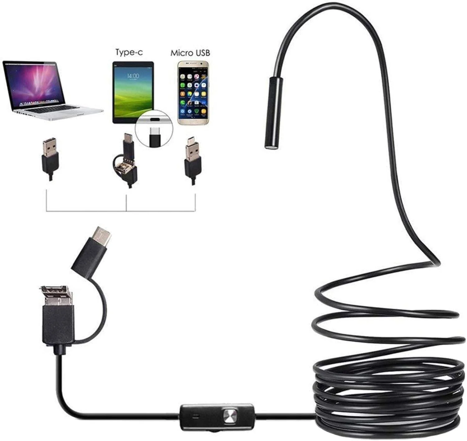 دوربین بازرسی USB Type-C سه کاره برای مصارف صنعتی - آندوسکوپ HD، لوله ضد آب، دوربین لوله فاضلاب سینک با 6 چراغ LED، روشنایی قابل تنظیم، بورسکوپ 1.5 متری دوربین بازرسی USB Type-C سه کاره برای مصارف صنعتی - آندوسکوپ HD، لوله ضد آب، دوربین لوله فاضلاب سینک با 6 چراغ LED، روشنایی قابل تنظیم، بورسکوپ 1.5 متری