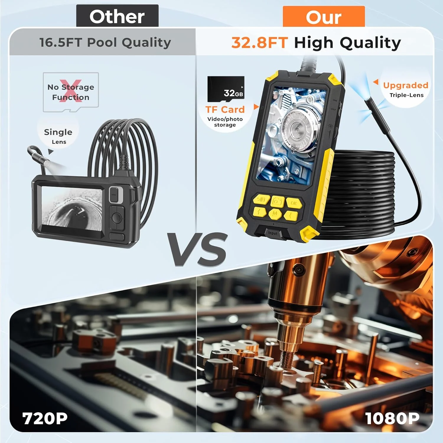 دوربین آندوسکوپی سه لنز با نور، بورسکوپ صنعتی 10 متری با کارت 32 گیگابایتی - دوربین بازرسی فاضلاب 4.5 اینچی و IP68 با صفحه نمایش تقسیم شده 1080P برای لوله کشی، هدیه روز پدر، ابزار برای مردان دوربین آندوسکوپی سه لنز با نور، بورسکوپ صنعتی 10 متری با کارت 32 گیگابایتی - دوربین بازرسی فاضلاب 4.5 اینچی و IP68 با صفحه نمایش تقسیم شده 1080P برای لوله کشی، هدیه روز پدر، ابزار برای مردان