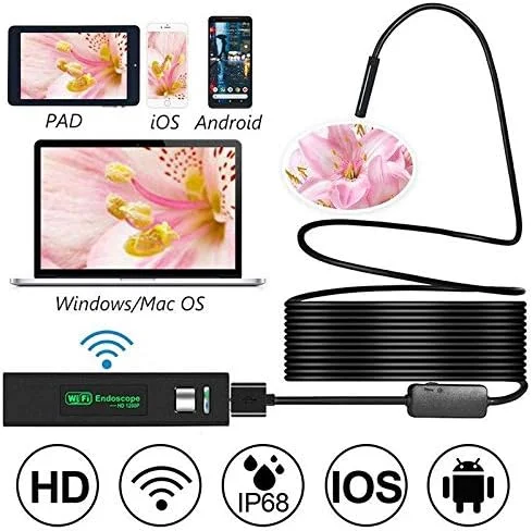 اندوسکوپ بی سیم 8LED HD 1200P با دوربین بوراسکوپ USB وای فای برای اندروید، آی او اس، کامپیوتر و مک اندوسکوپ بی سیم 8LED HD 1200P با دوربین بوراسکوپ USB وای فای برای اندروید، آی او اس، کامپیوتر و مک