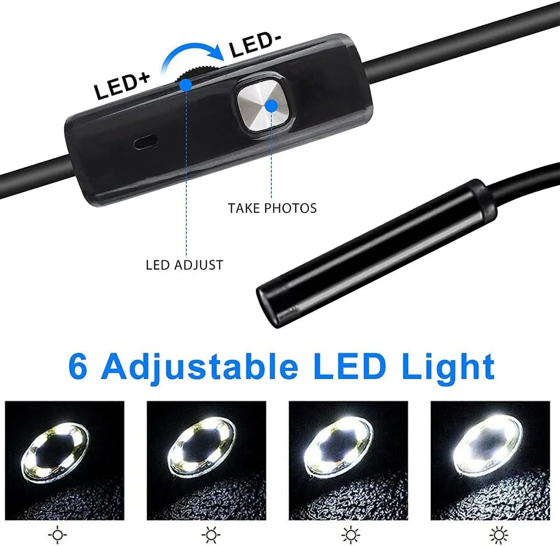 آندوسکوپ دو لنز Samnuerly Borescope، آندوسکوپ کامپیوتر HD با پورت های 8 میلی متری Micro USB/Type-c/USB 3-in-1، دوربین بازرسی صنعتی، دارای 6 چراغ LED قابل تنظیم، ضد آب IP67، کابل نیمه سخت