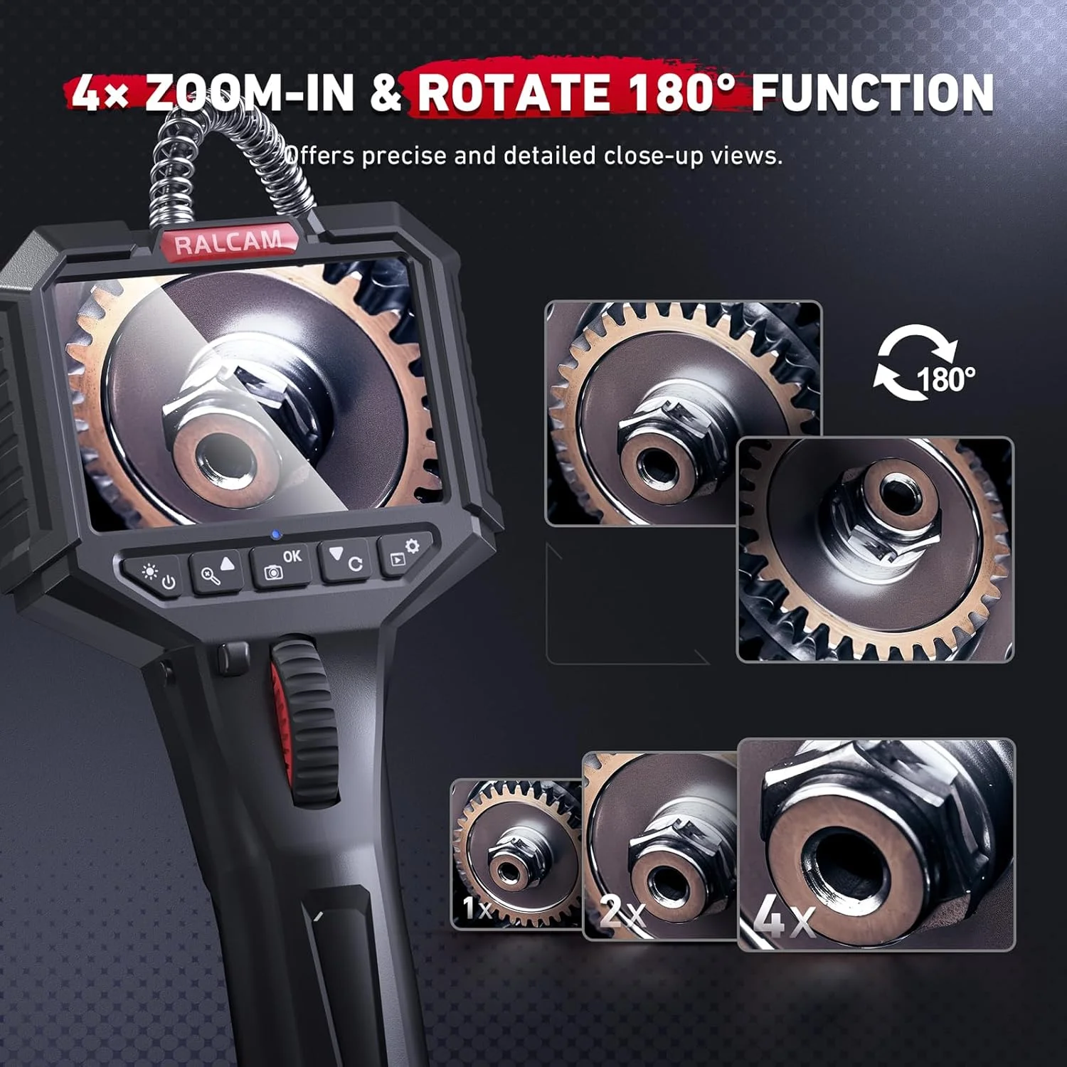 دوربین بازرسی مفصلی Ralcam، دوربین بازرسی 180 درجه 2 طرفه، لنز 6.2 میلی متری ضد آب IP67، 6 چراغ LED قابل تنظیم، آندوسکوپ صفحه نمایش IPS قابل حمل 3.5 اینچی با کابل نیمه سخت 1.0 متری دوربین بازرسی مفصلی Ralcam، دوربین بازرسی 180 درجه 2 طرفه، لنز 6.2 میلی متری ضد آب IP67، 6 چراغ LED قابل تنظیم، آندوسکوپ صفحه نمایش IPS قابل حمل 3.5 اینچی با کابل نیمه سخت 1.0 متری