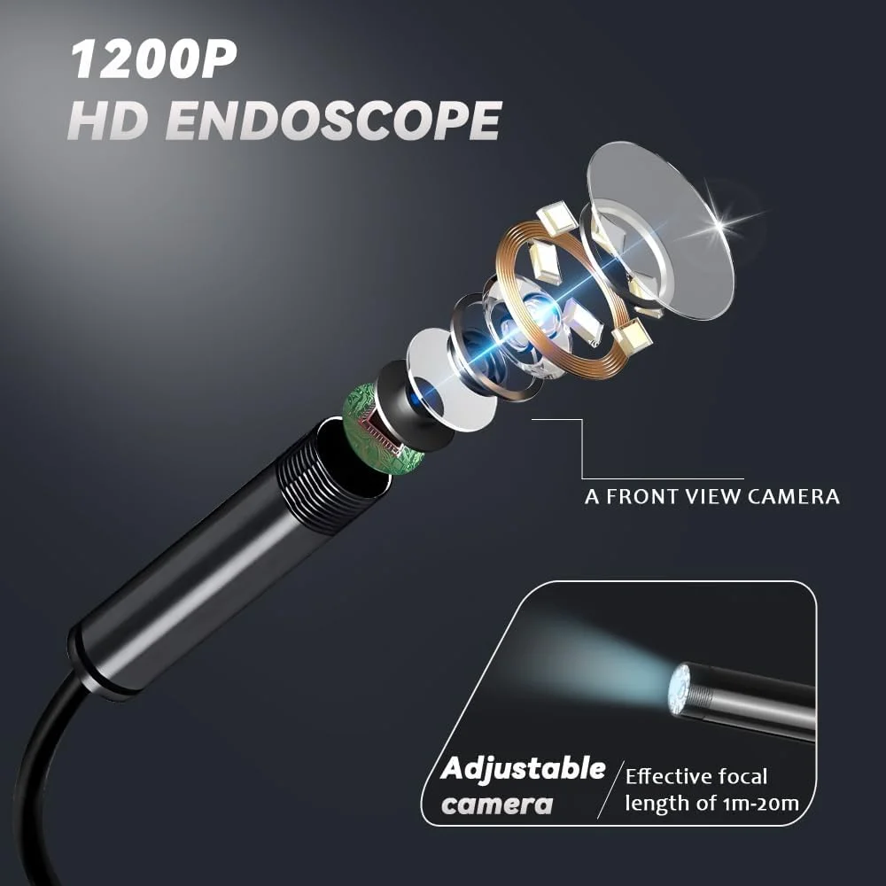 اندوسکوپ بازرسی Solaticdo با نور، 3 در 1 USB/Micro USB/Type-C، دوربین ضد آب IP68 با قطر 8 میلی متر، 8 چراغ LED - 5 متر