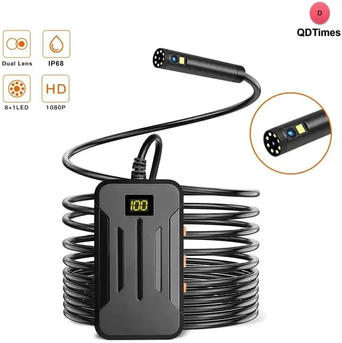 دوربین دوگانه آندوسکوپ بی سیم QiudanTimes HD، دوربین بازرسی وای فای، دوربین مارپیچی بورسکوپ بی سیم 1080P با دوربین دوگانه سازگار با iOS، اندروید و ویندوز (کابل نیمه سخت Ø8mm-10m) دوربین دوگانه آندوسکوپ بی سیم QiudanTimes HD، دوربین بازرسی وای فای، دوربین مارپیچی بورسکوپ بی سیم 1080P با دوربین دوگانه سازگار با iOS، اندروید و ویندوز (کابل نیمه سخت Ø8mm-10m)