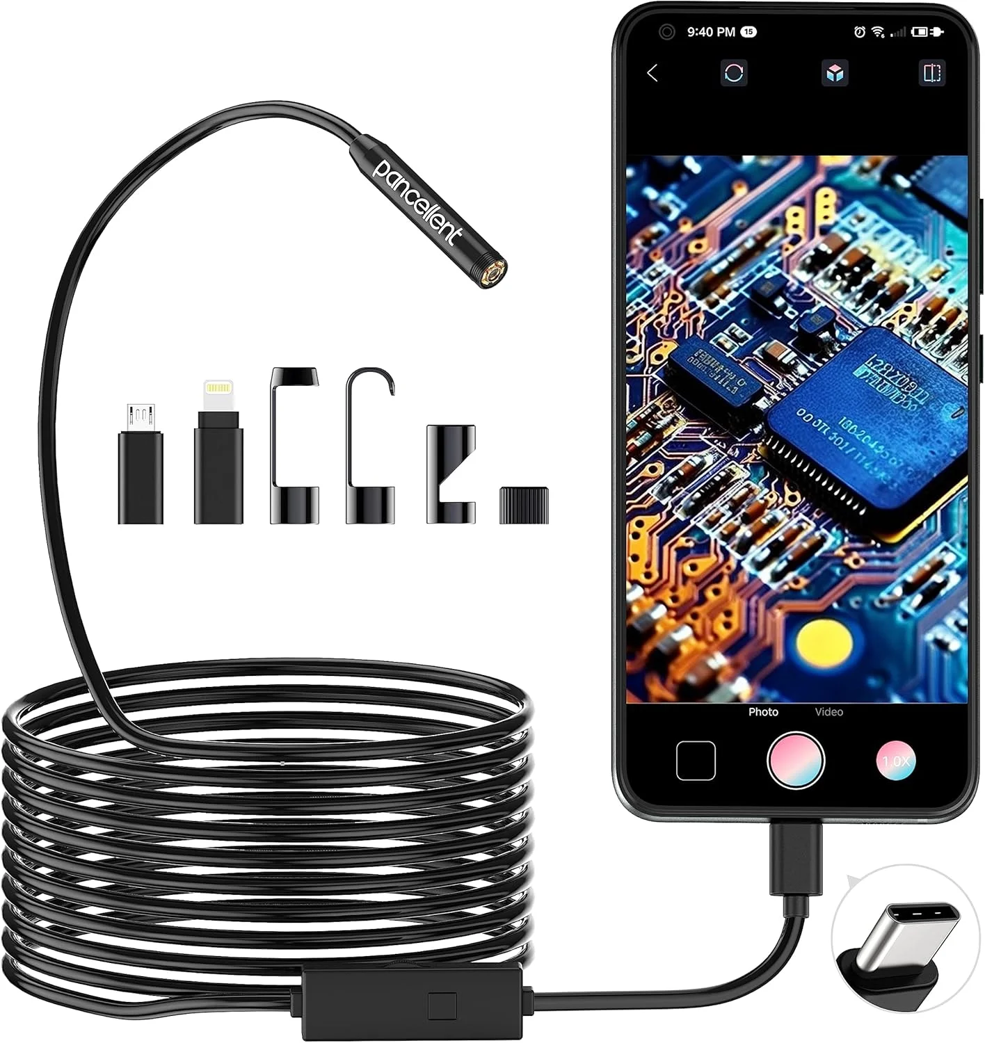 دوربین بازرسی دو لنز Pancellent Lightswim 1920P، آندوسکوپ بازرسی انعطاف پذیر، دوربین بورسکوپ Type C با 8 چراغ LED برای تلفن های هوشمند اندروید و iOS، آیفون، آیپد و سامسونگ (5 متر). دوربین بازرسی دو لنز Pancellent Lightswim 1920P، آندوسکوپ بازرسی انعطاف پذیر، دوربین بورسکوپ Type C با 8 چراغ LED برای تلفن های هوشمند اندروید و iOS، آیفون، آیپد و سامسونگ (5 متر).