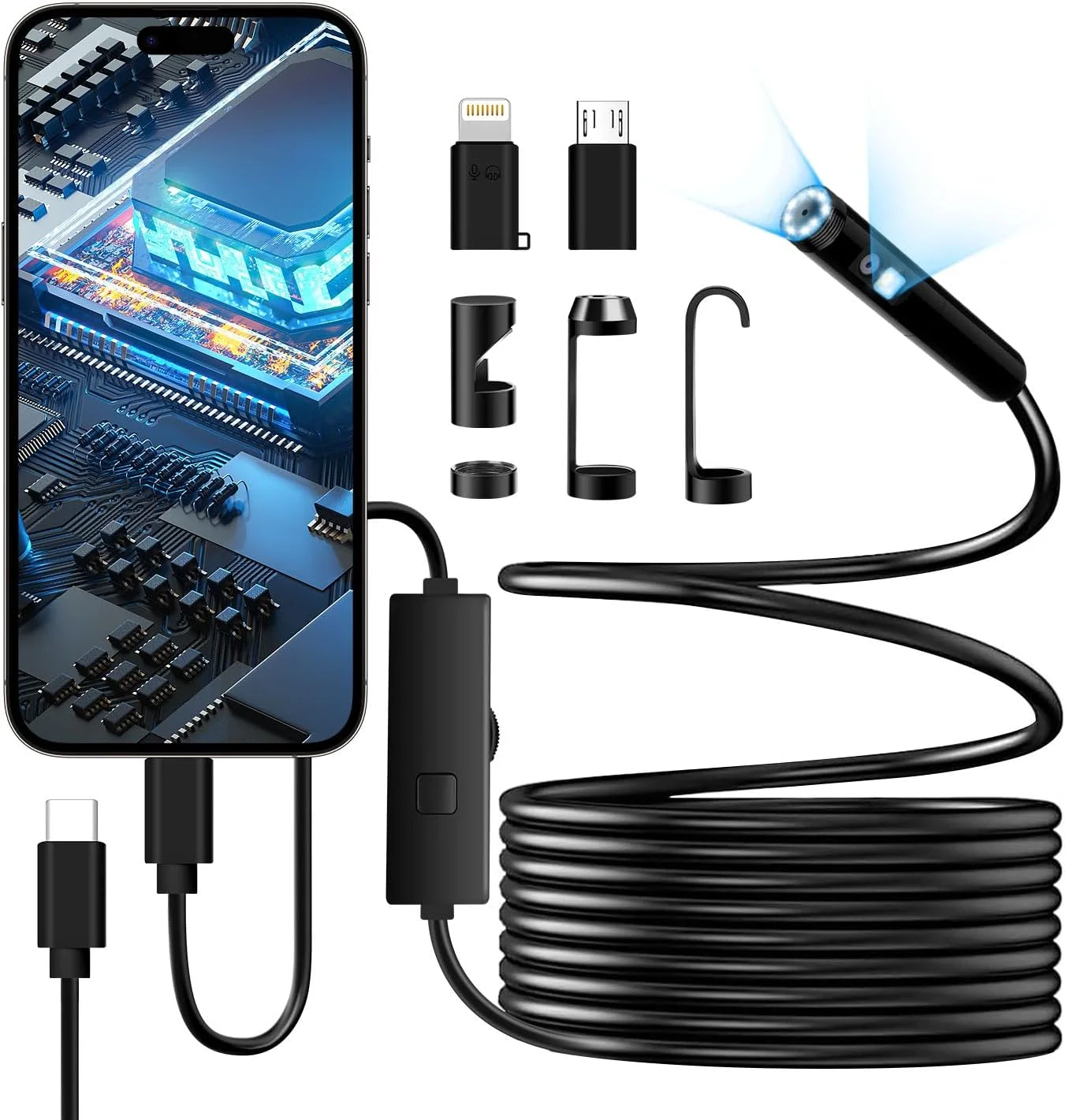 دوربین آندوسکوپی Pipirich با نور، بورسکوپ 1920P HD با 8+1 چراغ LED قابل تنظیم، دوربین بازرسی ضد آب IP67 با کابل ماری نیمه سخت 16.5FT برای آیفون، آیپد و تلفن اندروید (دو لنز) دوربین آندوسکوپی Pipirich با نور، بورسکوپ 1920P HD با 8+1 چراغ LED قابل تنظیم، دوربین بازرسی ضد آب IP67 با کابل ماری نیمه سخت 16.5FT برای آیفون، آیپد و تلفن اندروید (دو لنز)