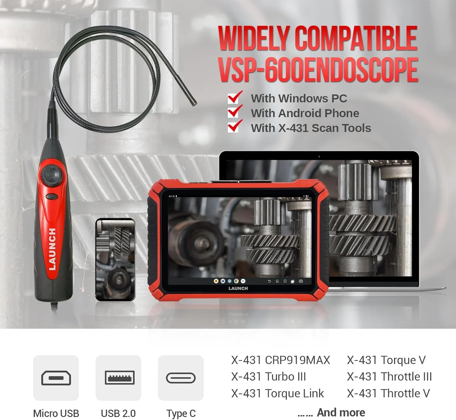 ویدئواسکوپ LAUNCH VSP-600، دوربین مار 7 میلی متری با 6 چراغ LED، بورسکوپ USB، دوربین بازرسی بورسکوپ HD ضد آب IP67، اندوسکوپ HD صنعتی برای سری X-431، تلفن همراه اندروید ویدئواسکوپ LAUNCH VSP-600، دوربین مار 7 میلی متری با 6 چراغ LED، بورسکوپ USB، دوربین بازرسی بورسکوپ HD ضد آب IP67، اندوسکوپ HD صنعتی برای سری X-431، تلفن همراه اندروید