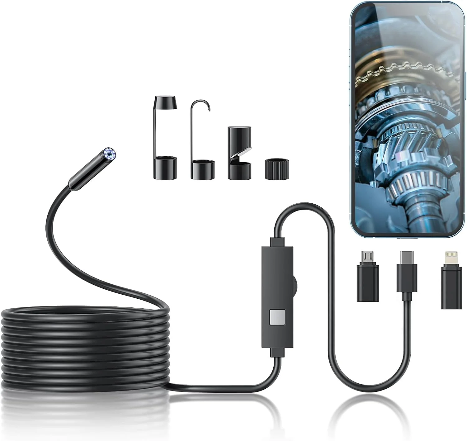دوربین آندوسکوپی Kinpthy با نور، بورسکوپ 1920P HD با 8 چراغ LED قابل تنظیم، آندوسکوپ با دوربین ماری نیمه سخت 16.4 فوتی، دوربین بازرسی ضد آب 7.9 میلی متری IP67 برای IOS و Android دوربین آندوسکوپی Kinpthy با نور، بورسکوپ 1920P HD با 8 چراغ LED قابل تنظیم، آندوسکوپ با دوربین ماری نیمه سخت 16.4 فوتی، دوربین بازرسی ضد آب 7.9 میلی متری IP67 برای IOS و Android
