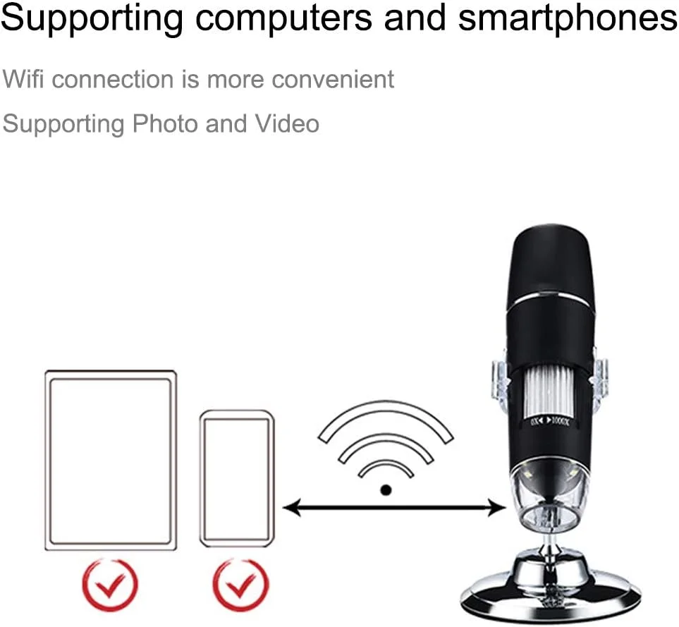 میکروسکوپ دیجیتال دستی USB وای فای Microware، دوربین آندوسکوپی بی سیم با بزرگنمایی 40 تا 1000 برابر، دارای مکنده تلفن، پایه فلزی، مجموعه 8 LED و سازگار با WiFi با آیفون، آیپد، مک، ویندوز و اندروید میکروسکوپ دیجیتال دستی USB وای فای Microware، دوربین آندوسکوپی بی سیم با بزرگنمایی 40 تا 1000 برابر، دارای مکنده تلفن، پایه فلزی، مجموعه 8 LED و سازگار با WiFi با آیفون، آیپد، مک، ویندوز و اندروید