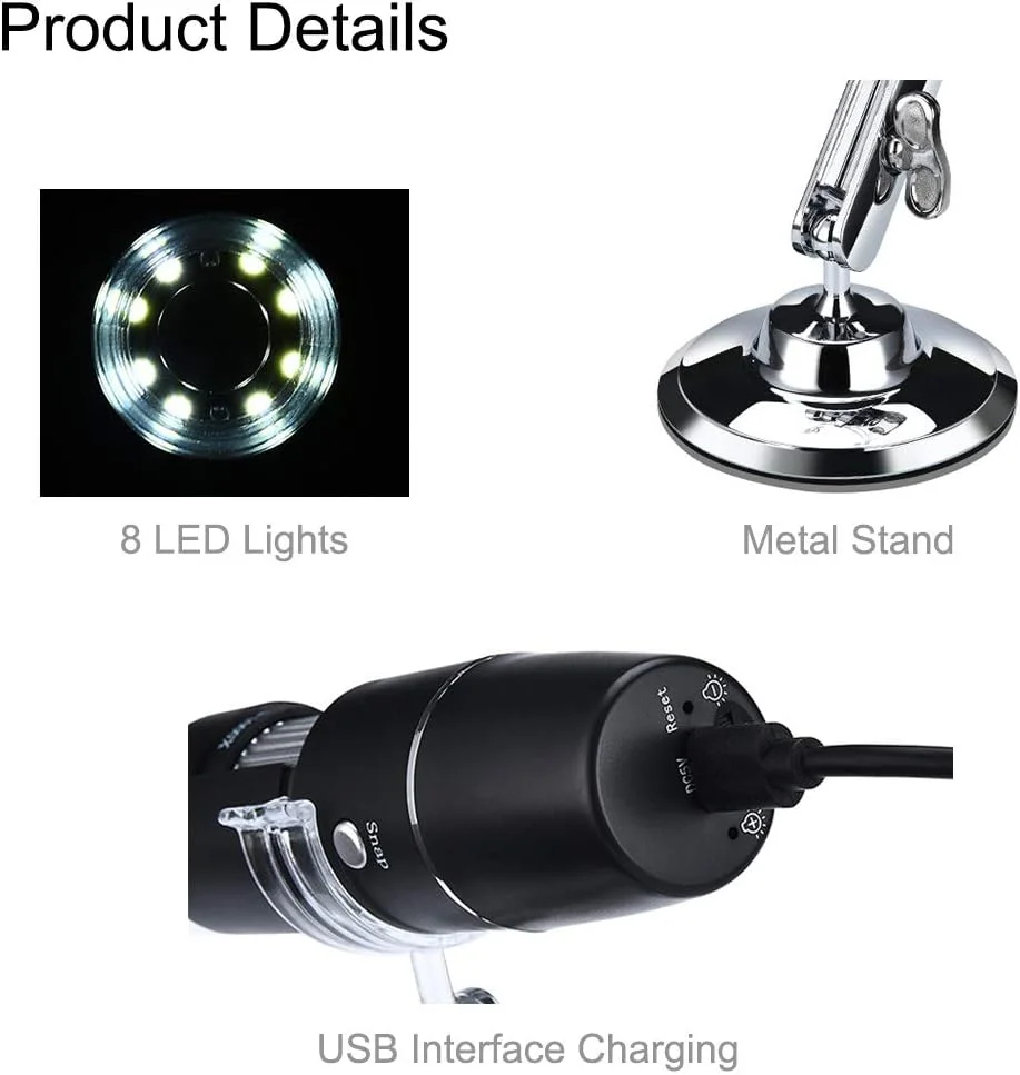 میکروسکوپ دیجیتال دستی USB وای فای Microware، دوربین آندوسکوپی بی سیم با بزرگنمایی 40 تا 1000 برابر، دارای مکنده تلفن، پایه فلزی، مجموعه 8 LED و سازگار با WiFi با آیفون، آیپد، مک، ویندوز و اندروید میکروسکوپ دیجیتال دستی USB وای فای Microware، دوربین آندوسکوپی بی سیم با بزرگنمایی 40 تا 1000 برابر، دارای مکنده تلفن، پایه فلزی، مجموعه 8 LED و سازگار با WiFi با آیفون، آیپد، مک، ویندوز و اندروید