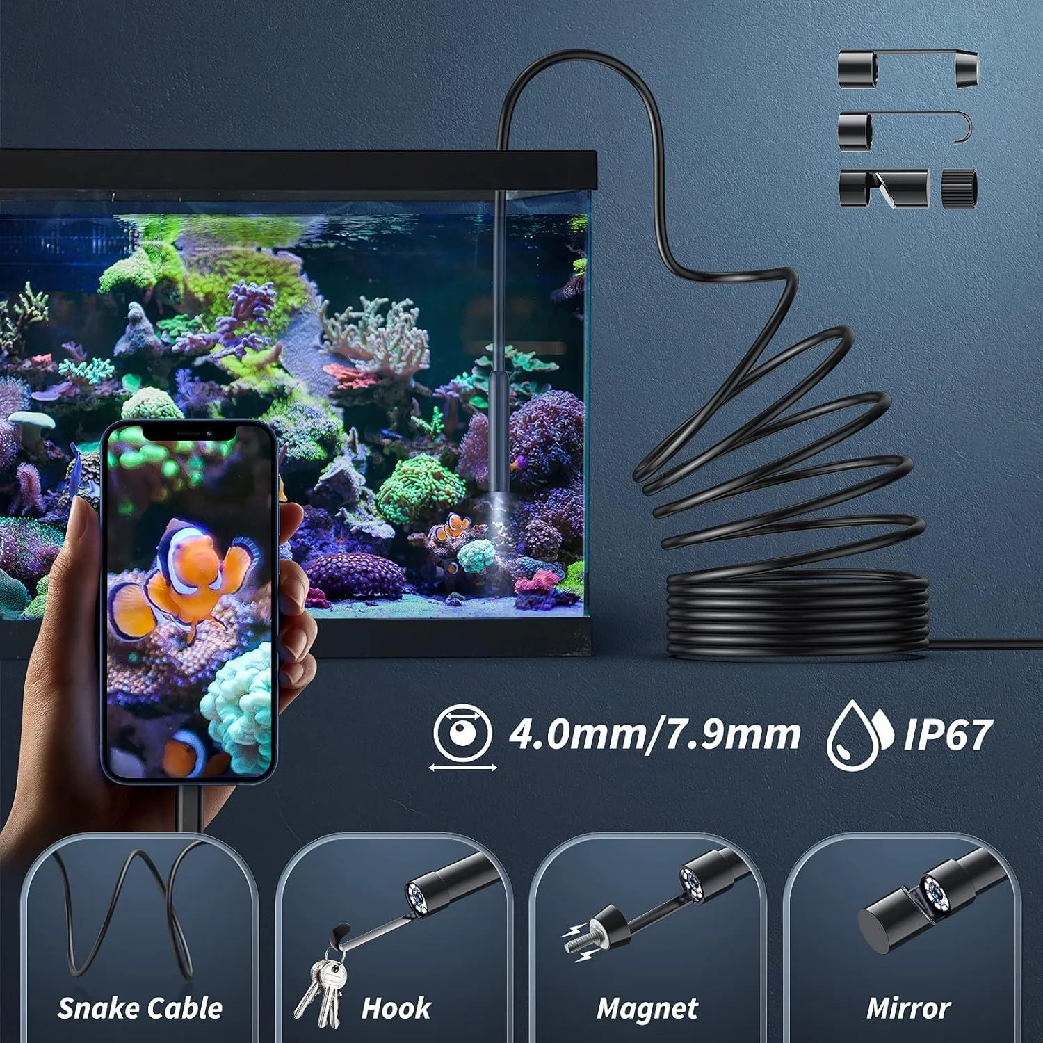 دوربین آندوسکوپی Kinpthy با نور، بورسکوپ 1920P HD با 8 چراغ LED قابل تنظیم، آندوسکوپ با دوربین ماری نیمه سخت 16.4 فوتی، دوربین بازرسی ضد آب 7.9 میلی متری IP67 برای IOS و Android دوربین آندوسکوپی Kinpthy با نور، بورسکوپ 1920P HD با 8 چراغ LED قابل تنظیم، آندوسکوپ با دوربین ماری نیمه سخت 16.4 فوتی، دوربین بازرسی ضد آب 7.9 میلی متری IP67 برای IOS و Android